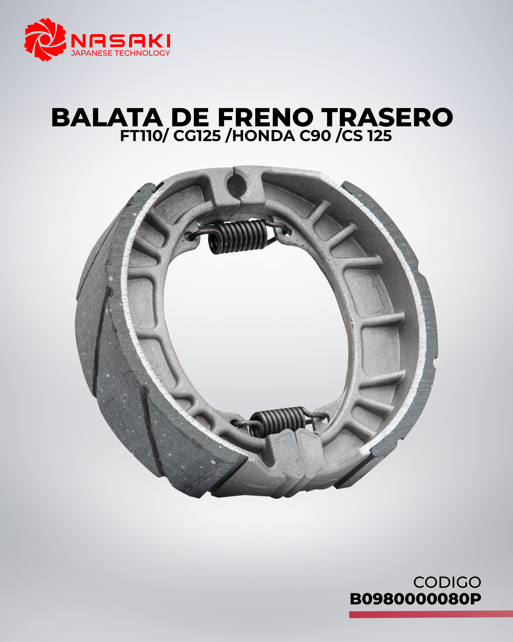 BALATA (ZAPATA) FRENO TRASERO FT110-CG125- HONDA C90 CS 125 