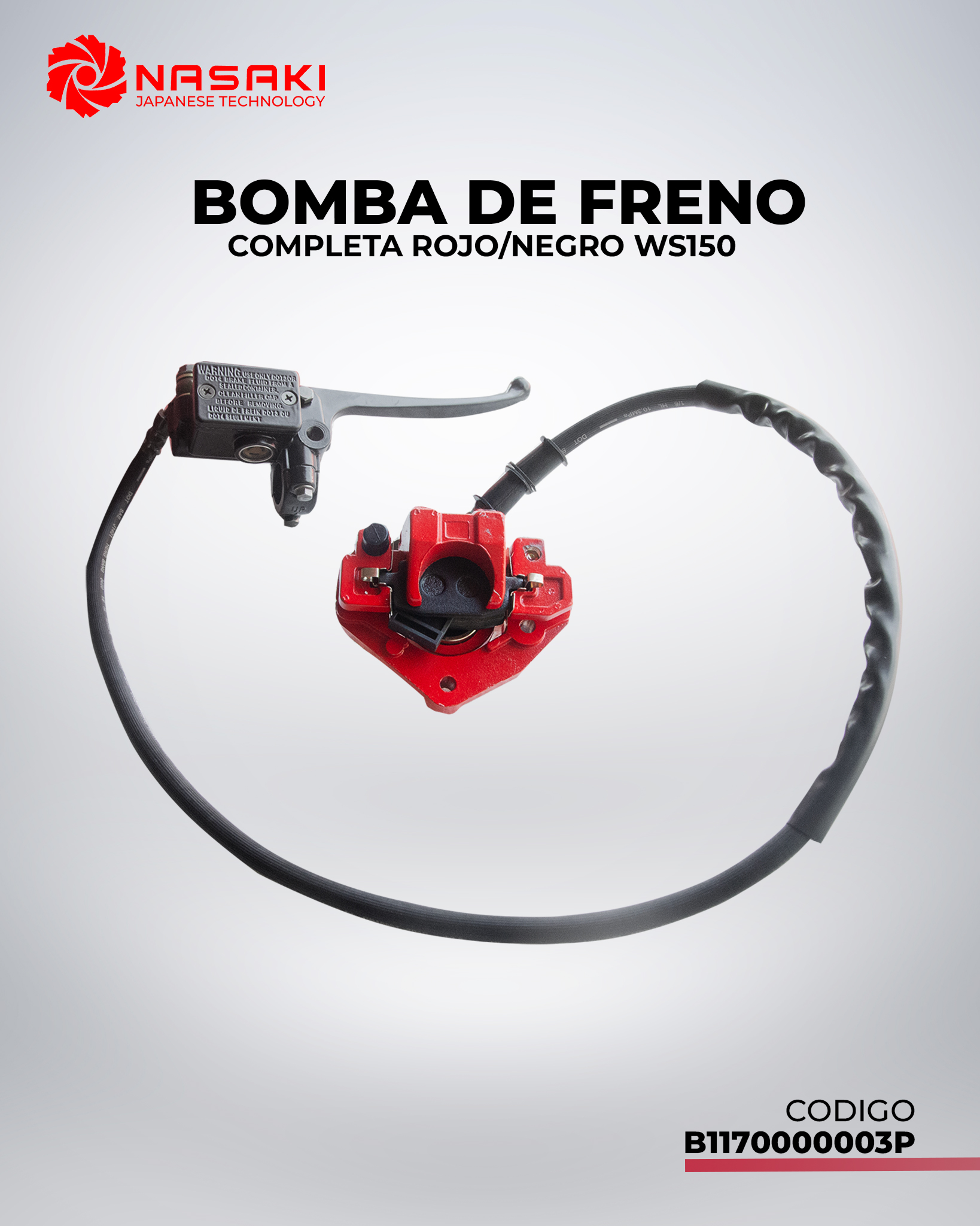 BOMBA DE FRENO COMPLETA ROJO/NEGRO WS150