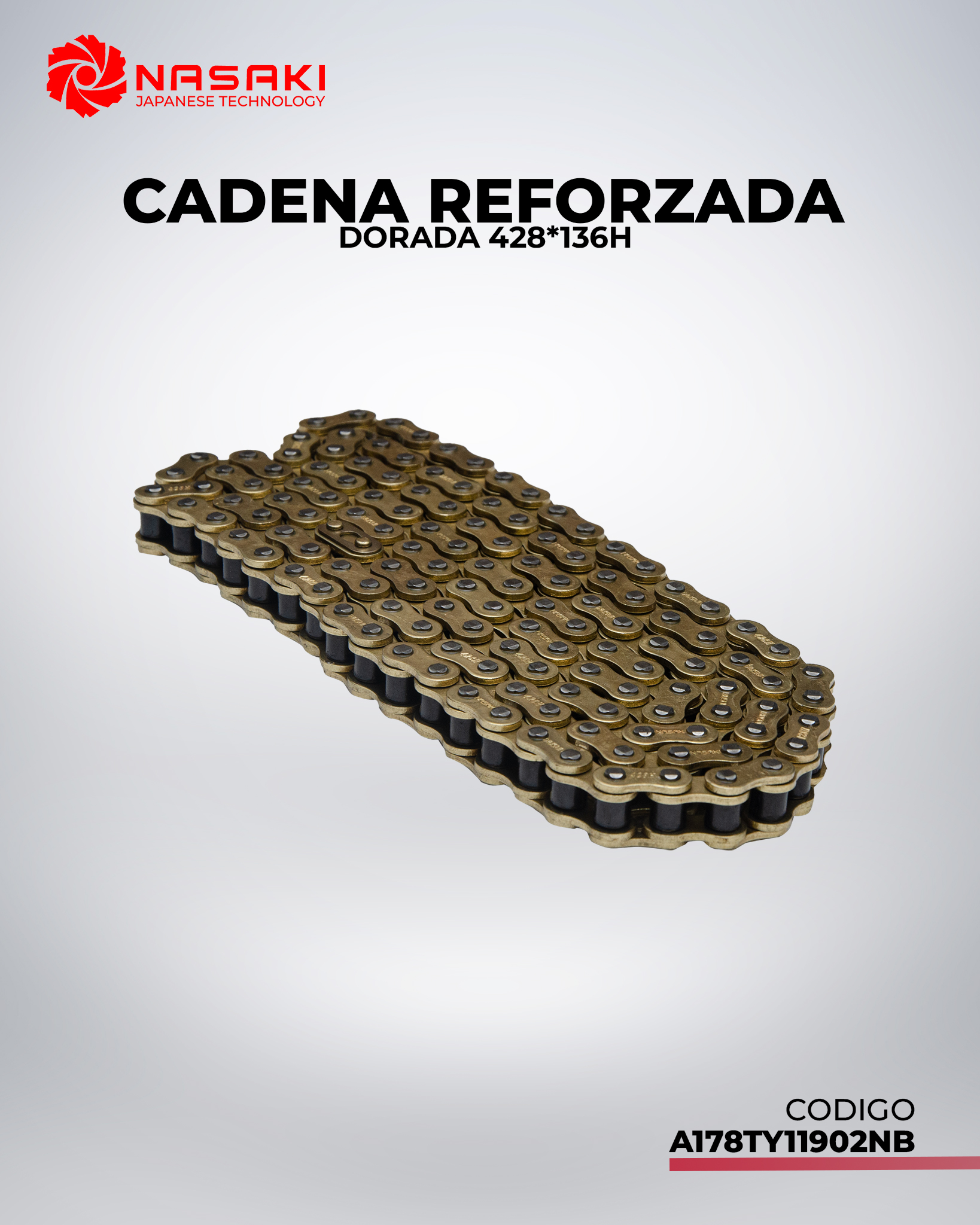 CADENA REFORZADA 428*136H DORADA