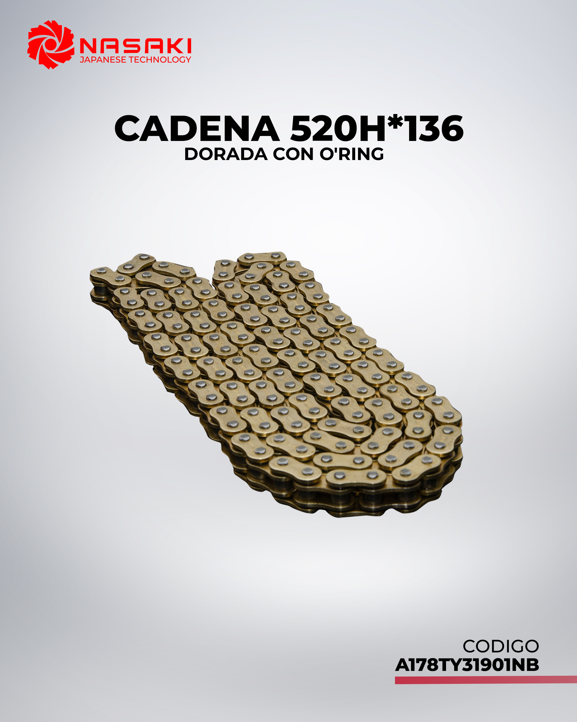 CADENA REFORZADA 520H*136 DORADA CON O RING