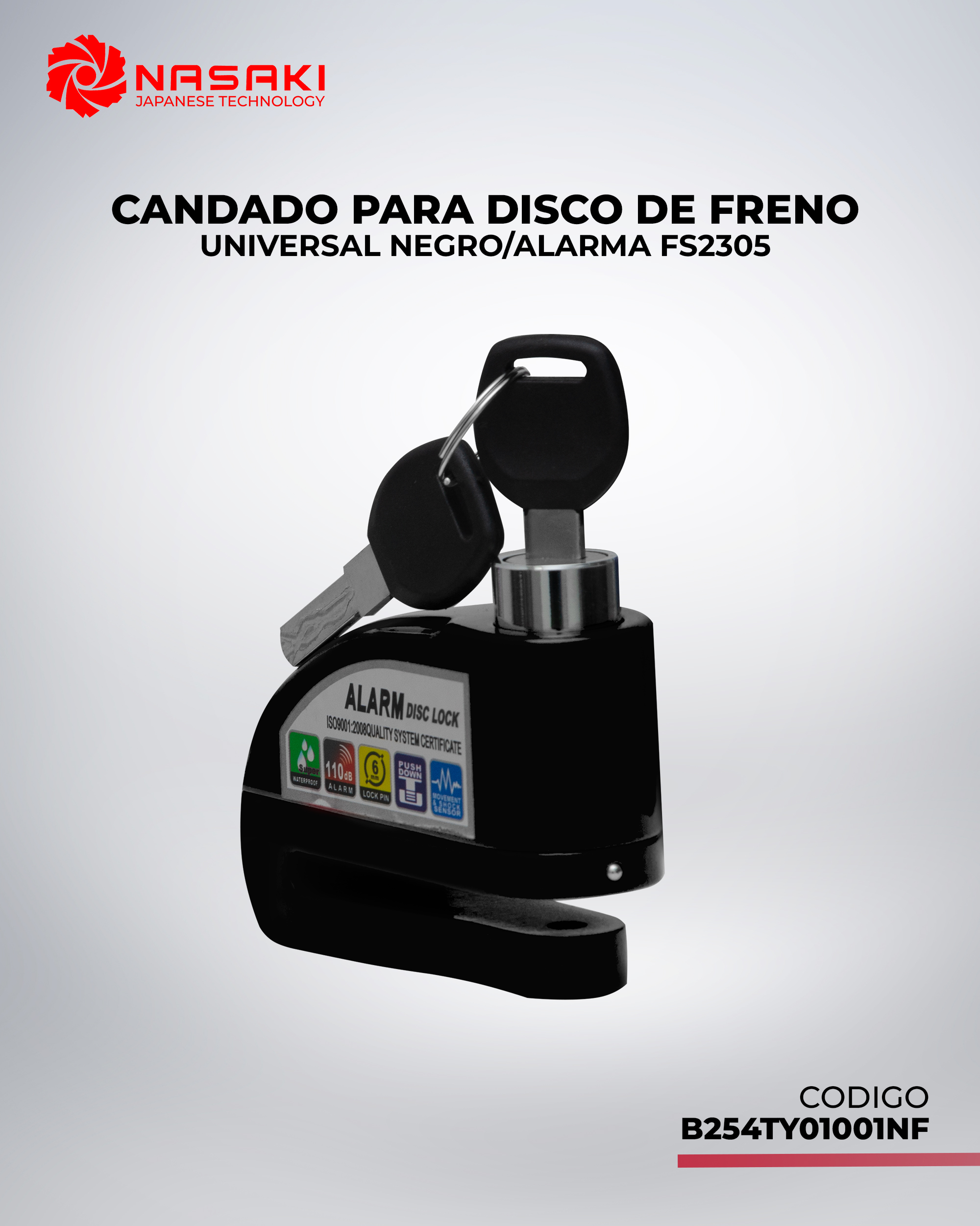 CANDADO PARA DISCO DE FRENO UNIVERSAL NEGRO/ALARMA FS2305