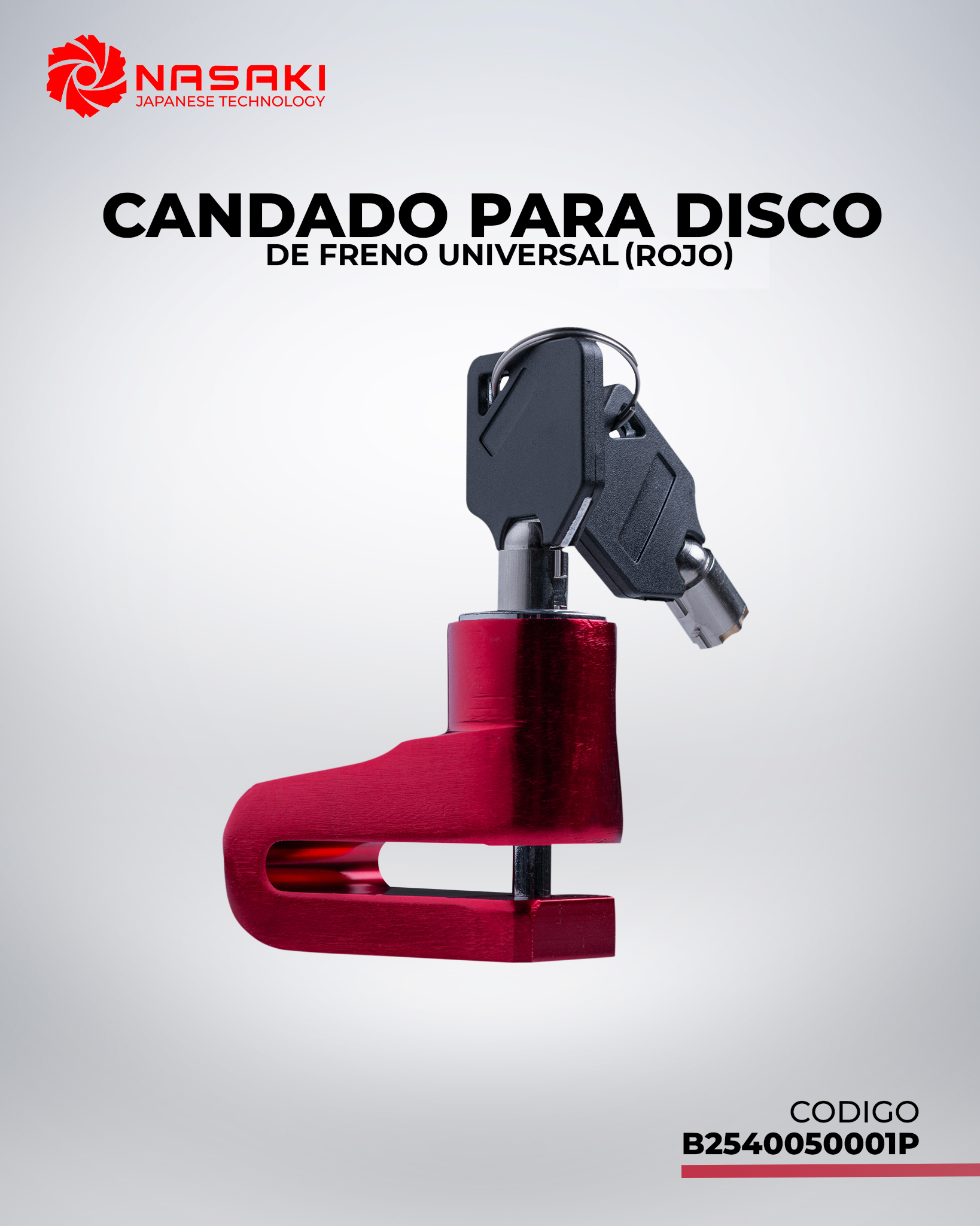 CANDADO PARA DISCO DE FRENO UNIVERSAL ROJO