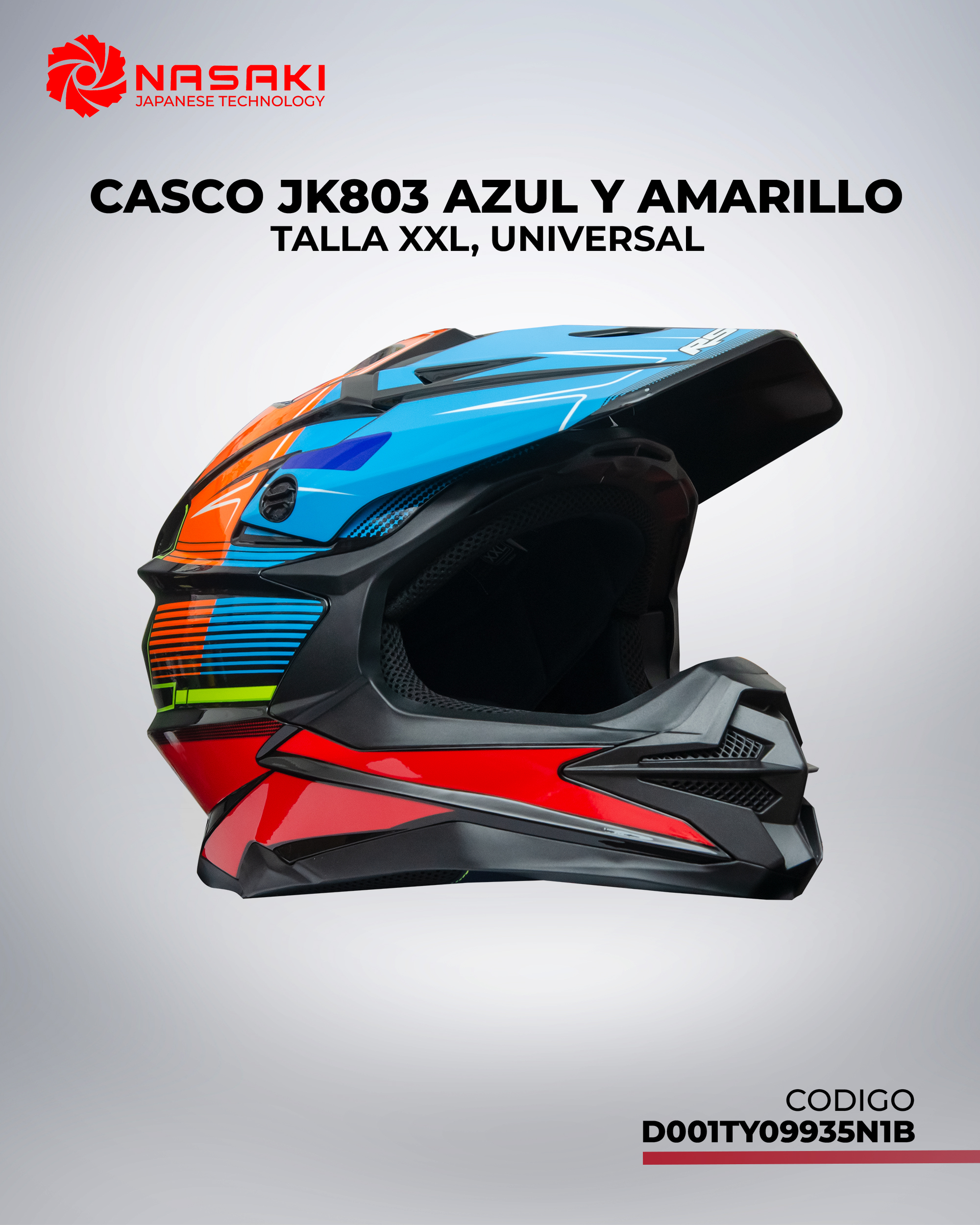 CASCO JK803 AZUL Y AMARILLA XXL