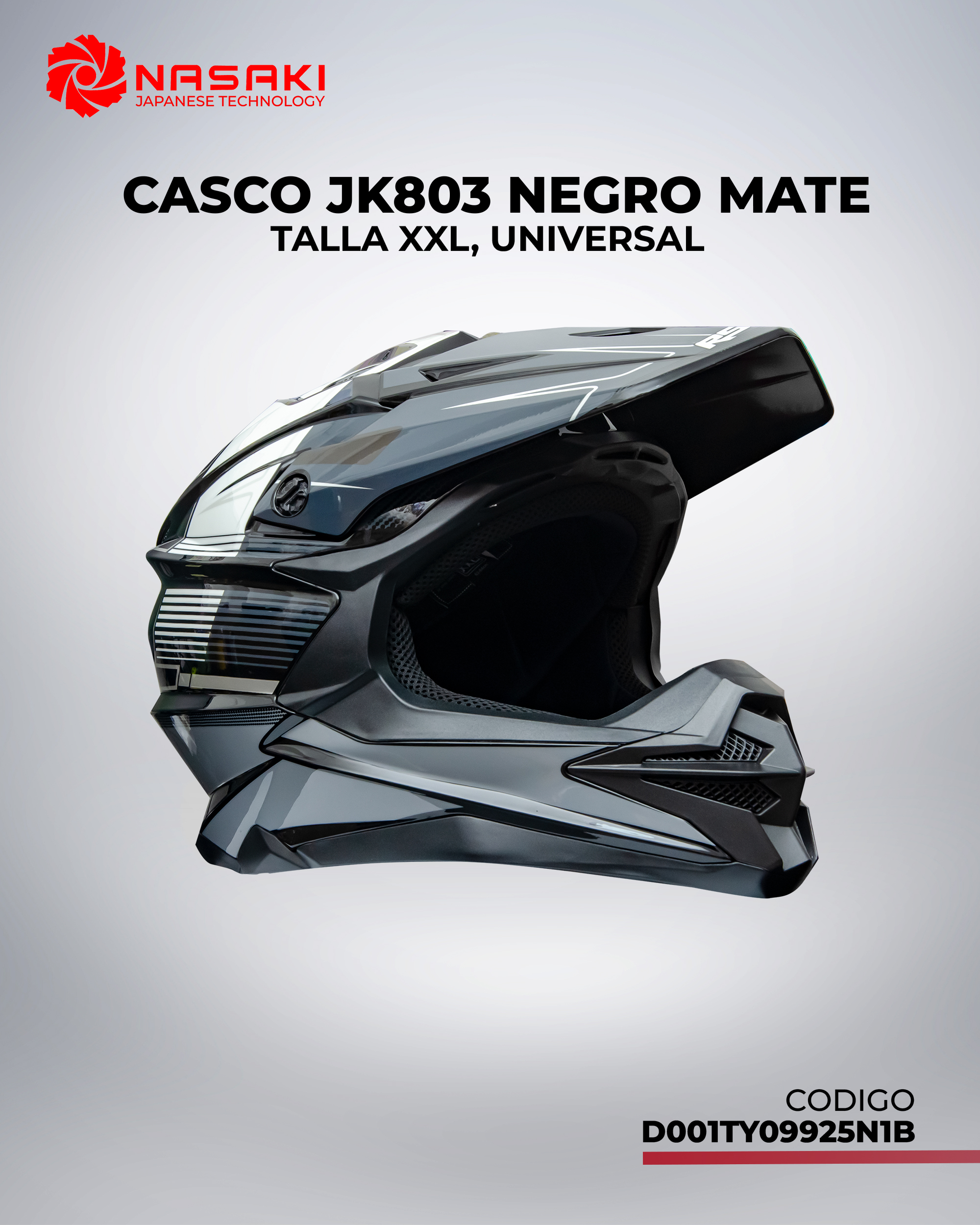 CASCO JK803 NEGRO MATE XXL