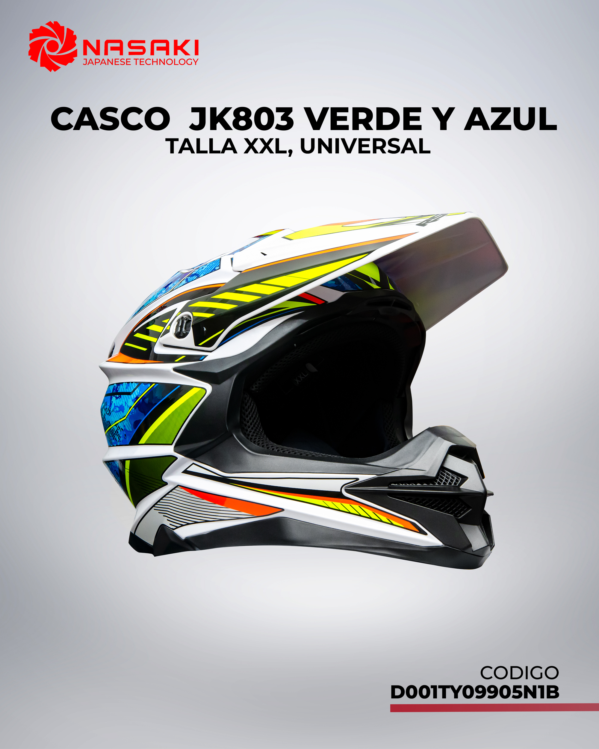 CASCO JK803 VERDE Y AZUL XXL