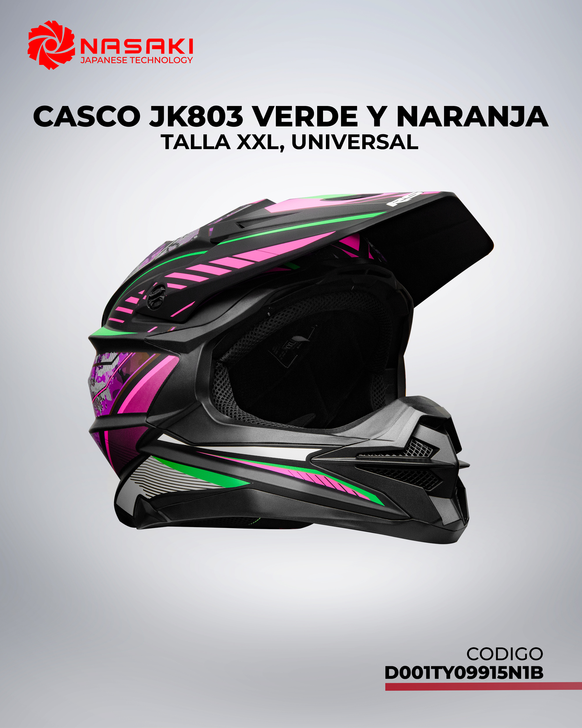CASCO JK803 VERDE Y NARANJA XXL