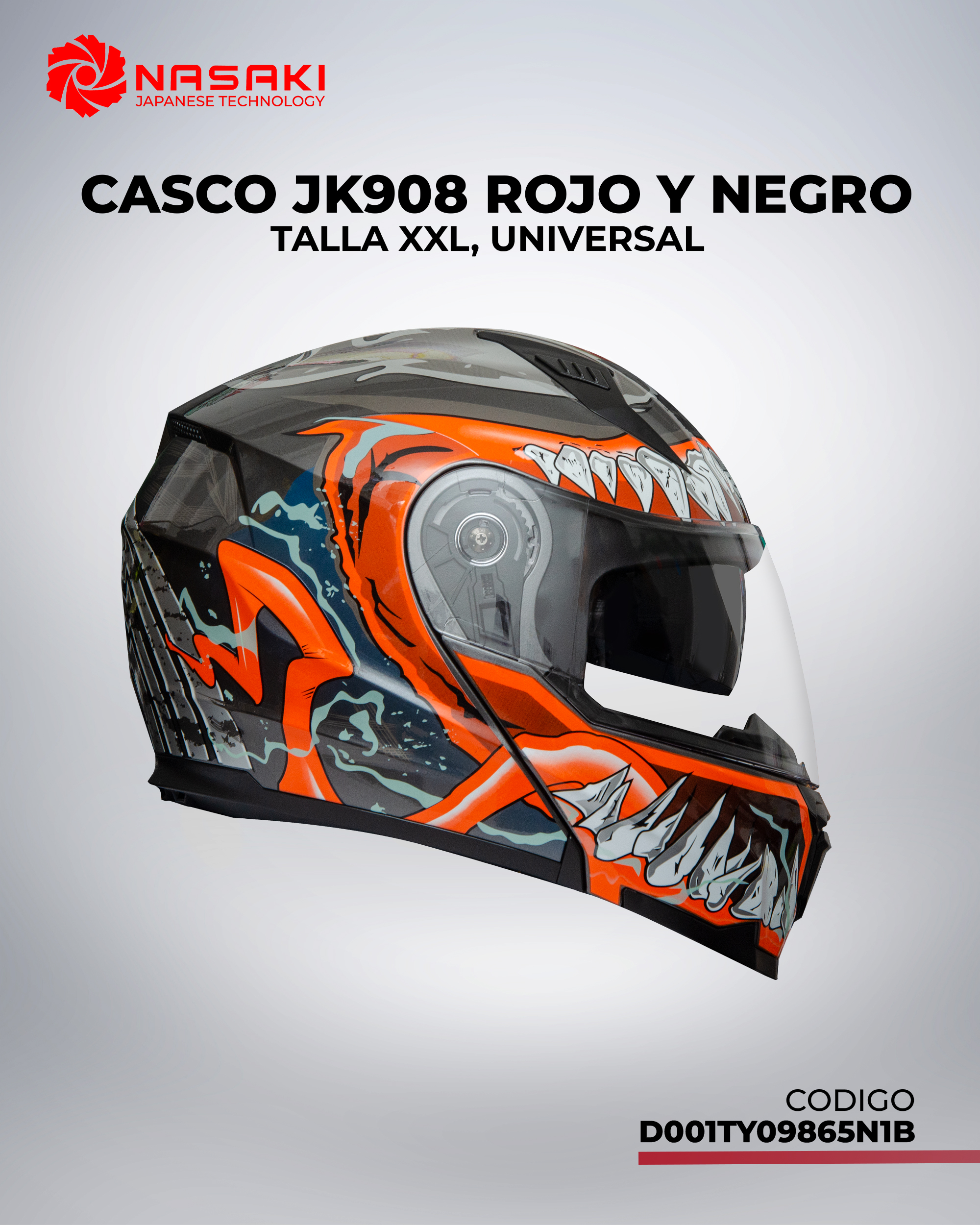 CASCO JK908 ROJO Y NEGRO XXL