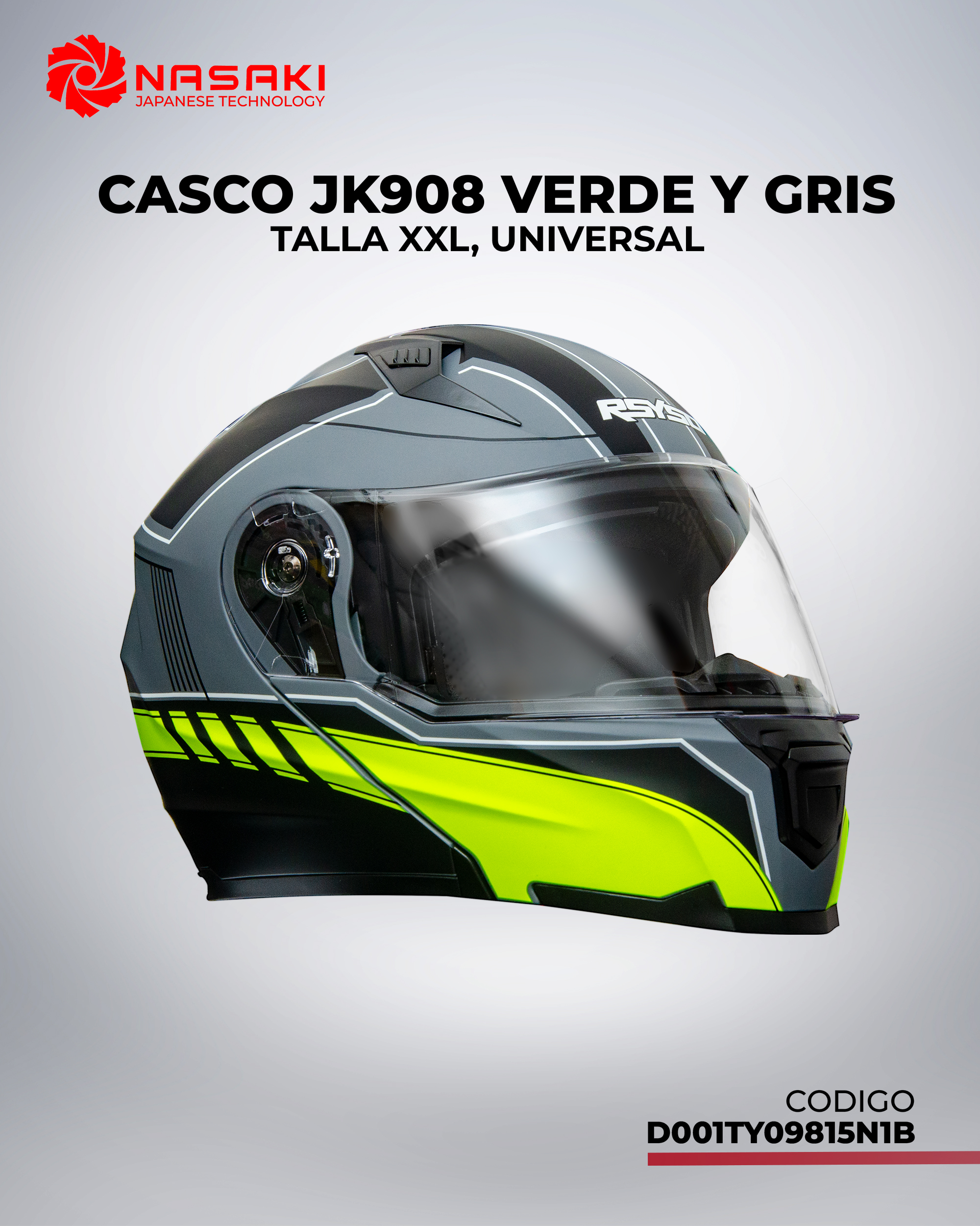 CASCO JK908 VERDE Y GRIS XXL