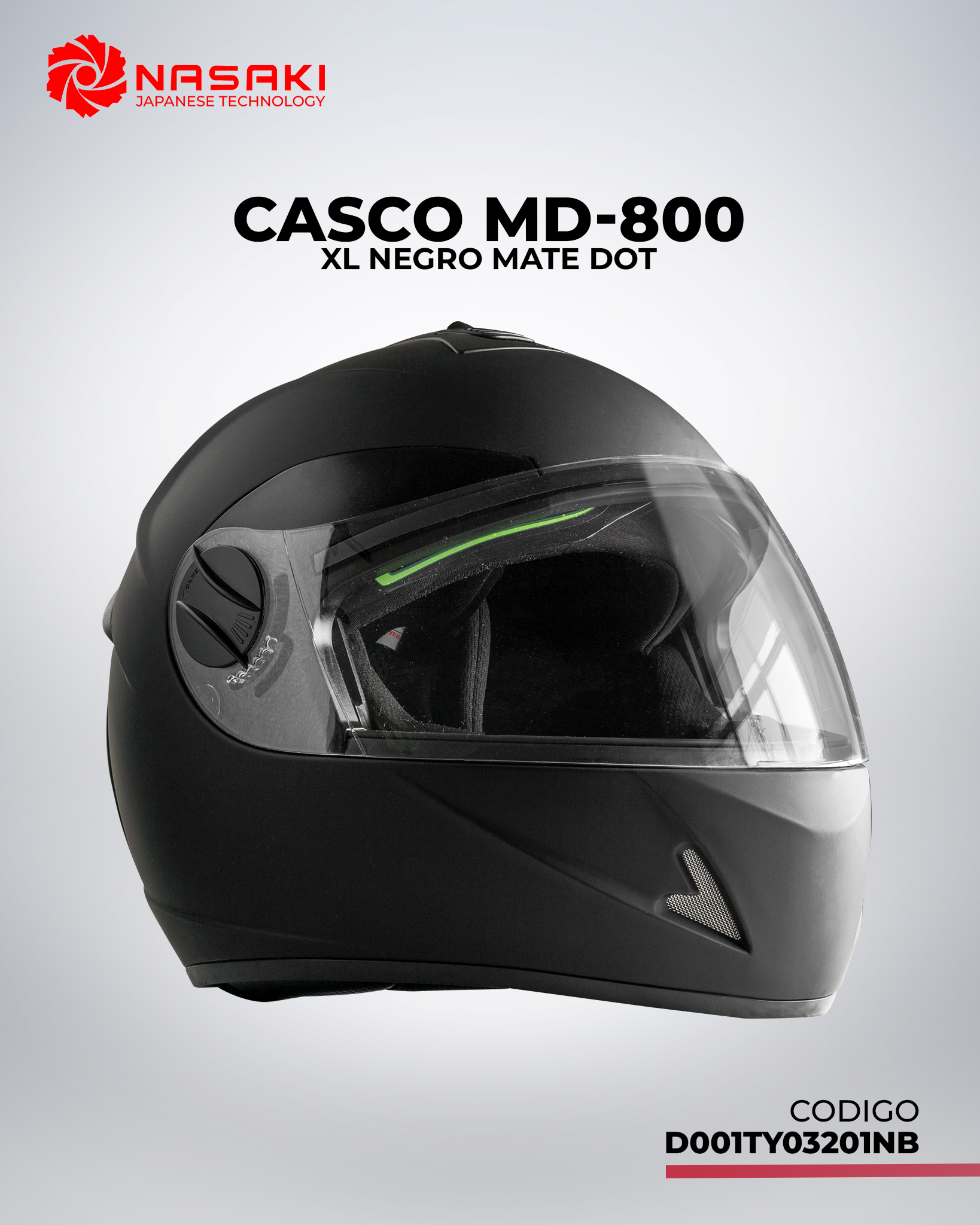 CASCO MD-800 XL NEGRO MATE DOT