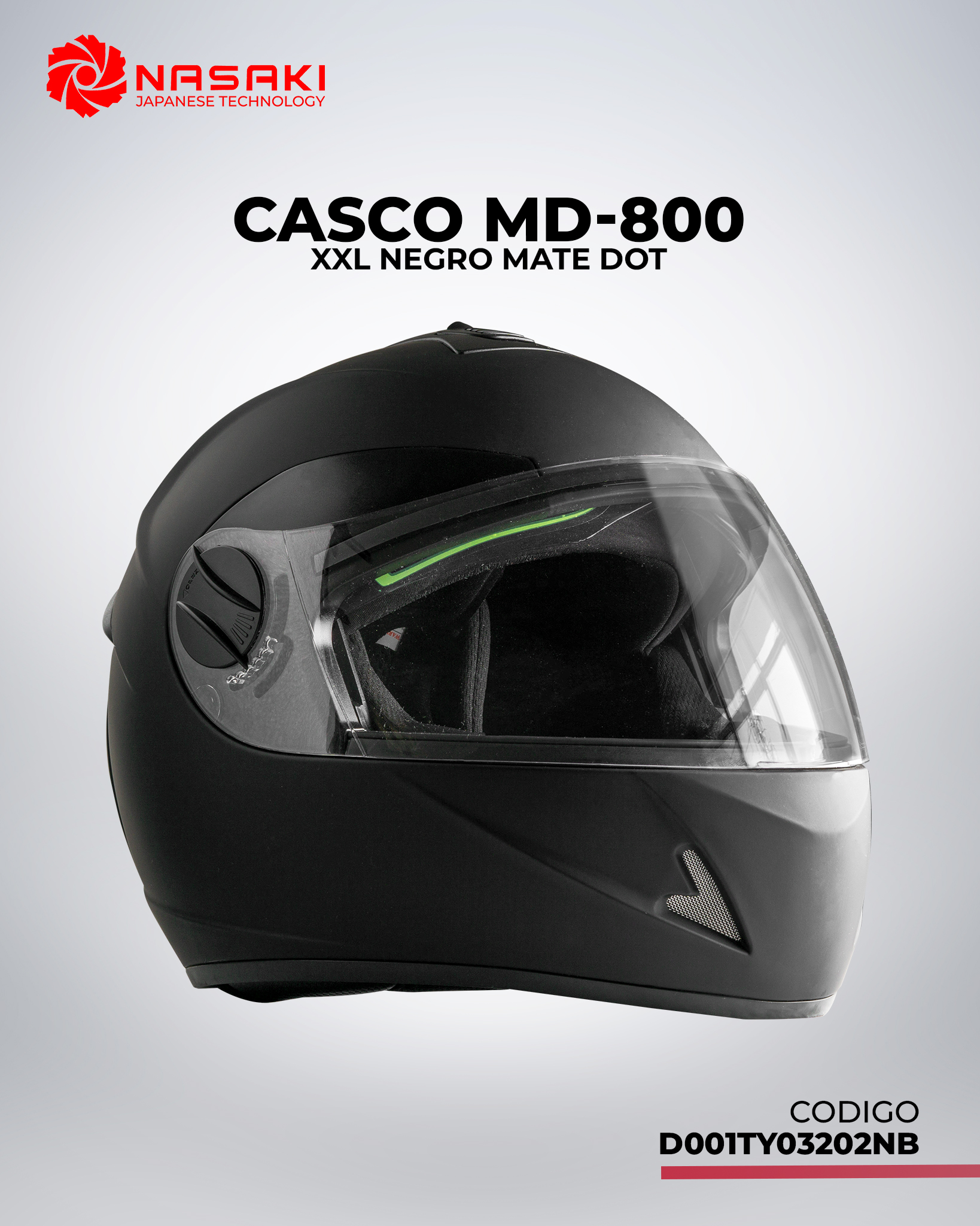 CASCO MD-800 XXL NEGRO MATE DOT