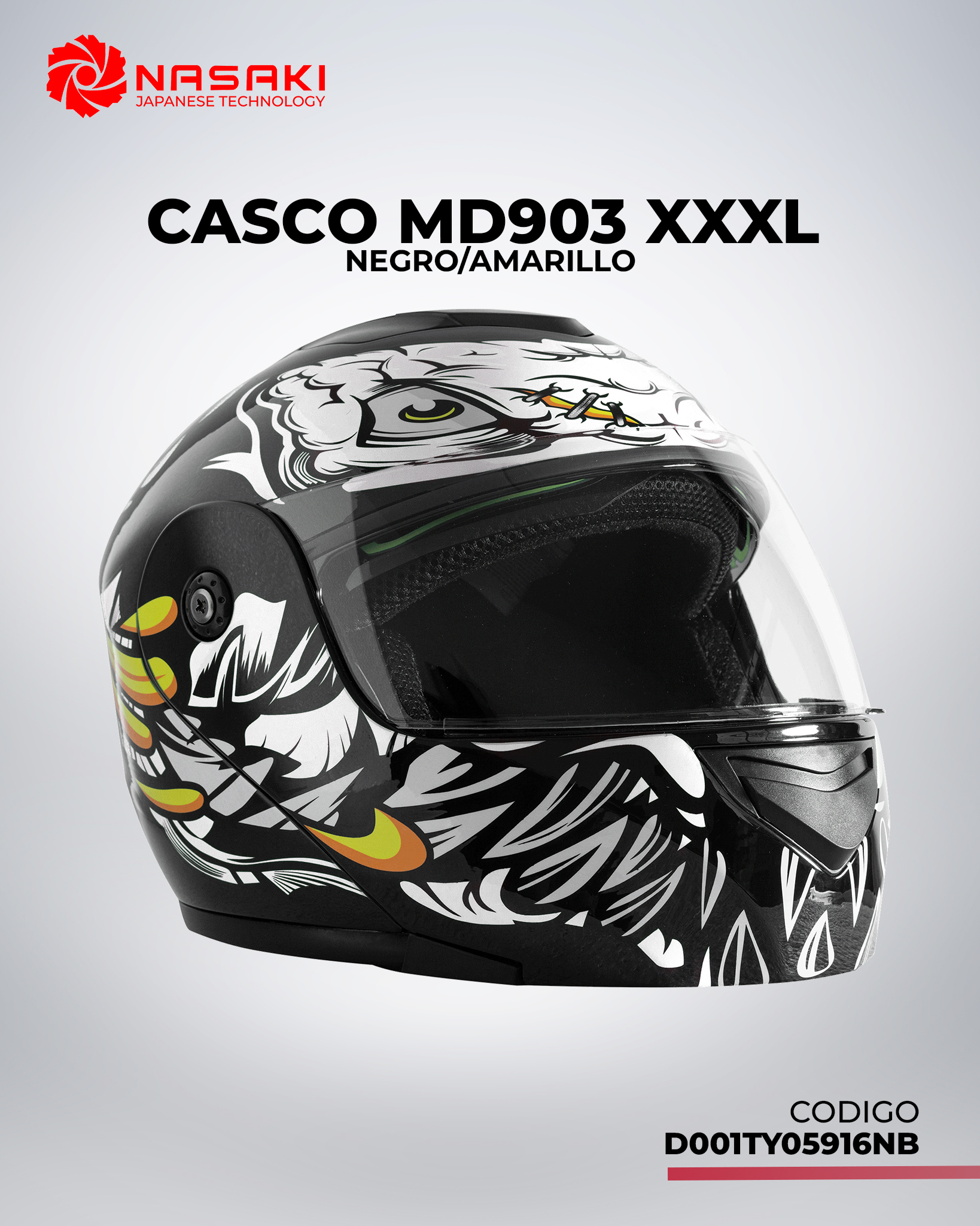 CASCO MD903 XXXL NEGRO/AMARILLO