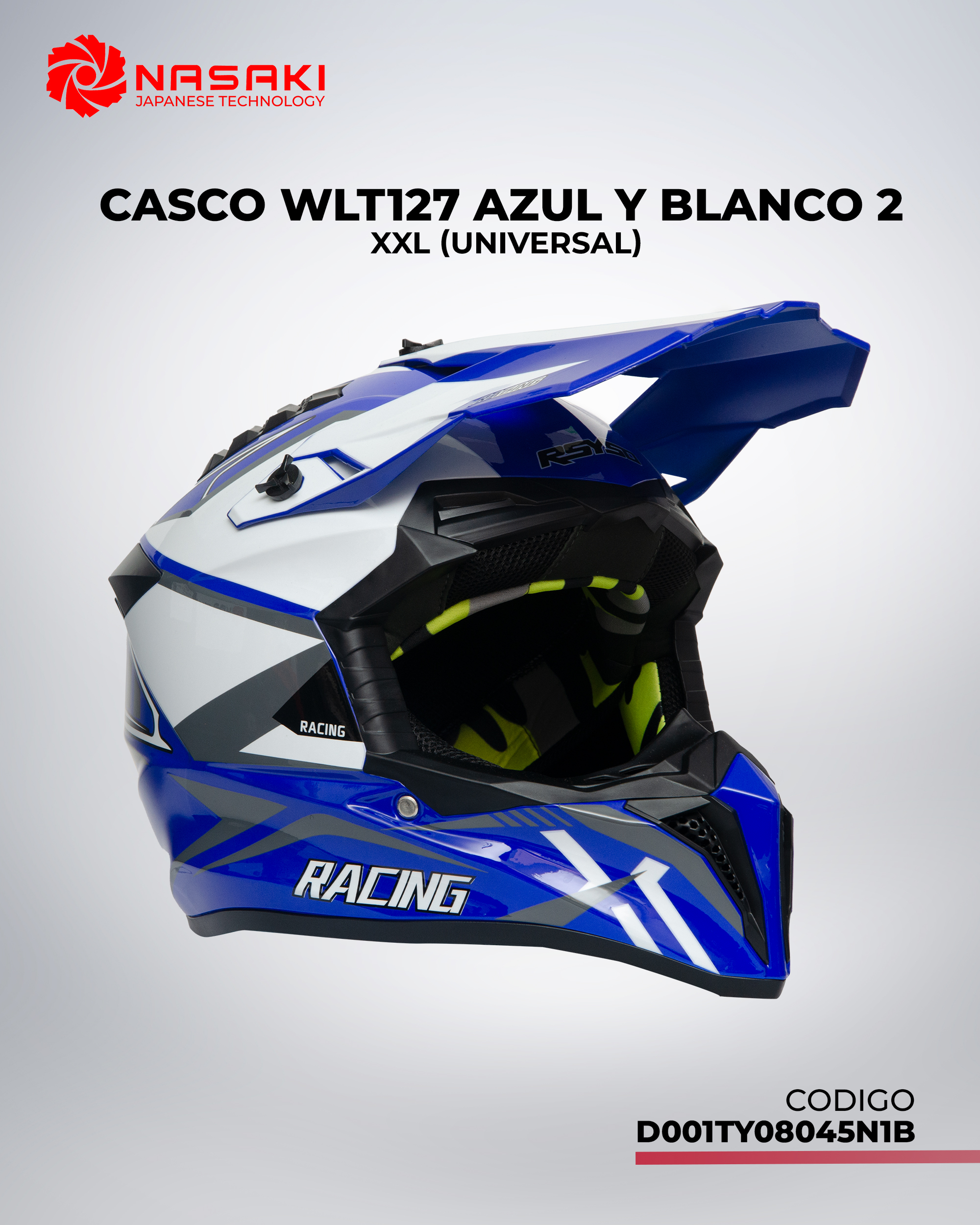 CASCO WLT127 AZUL Y BLANCO 2 XXL