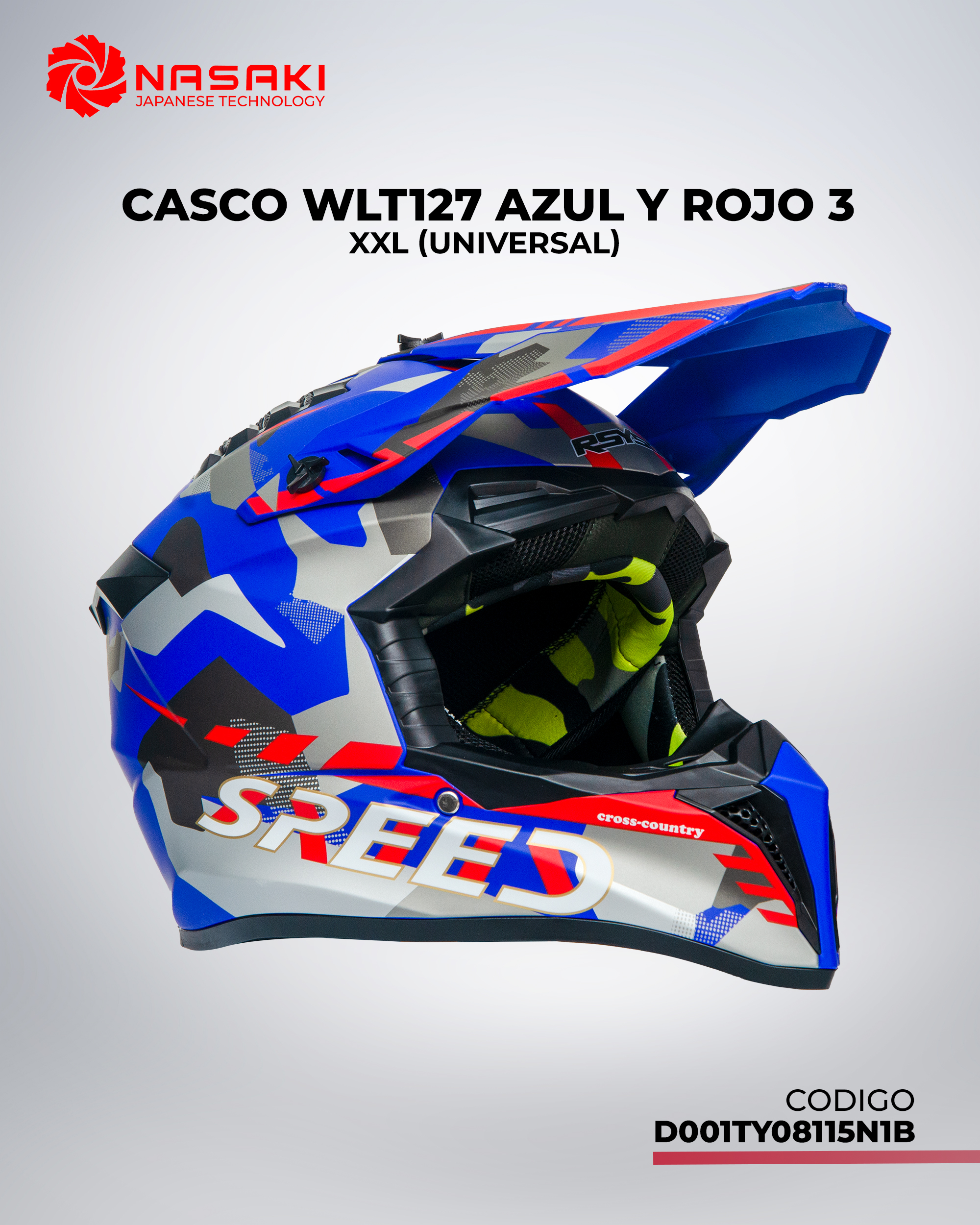 CASCO WLT127 AZUL Y ROJO 3 XXL