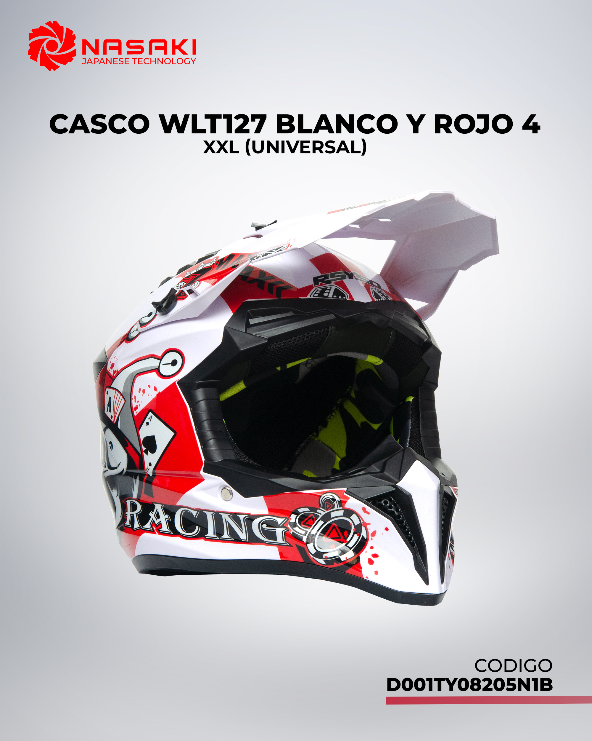 CASCO WLT127 BLANCO Y ROJO 4 XXL