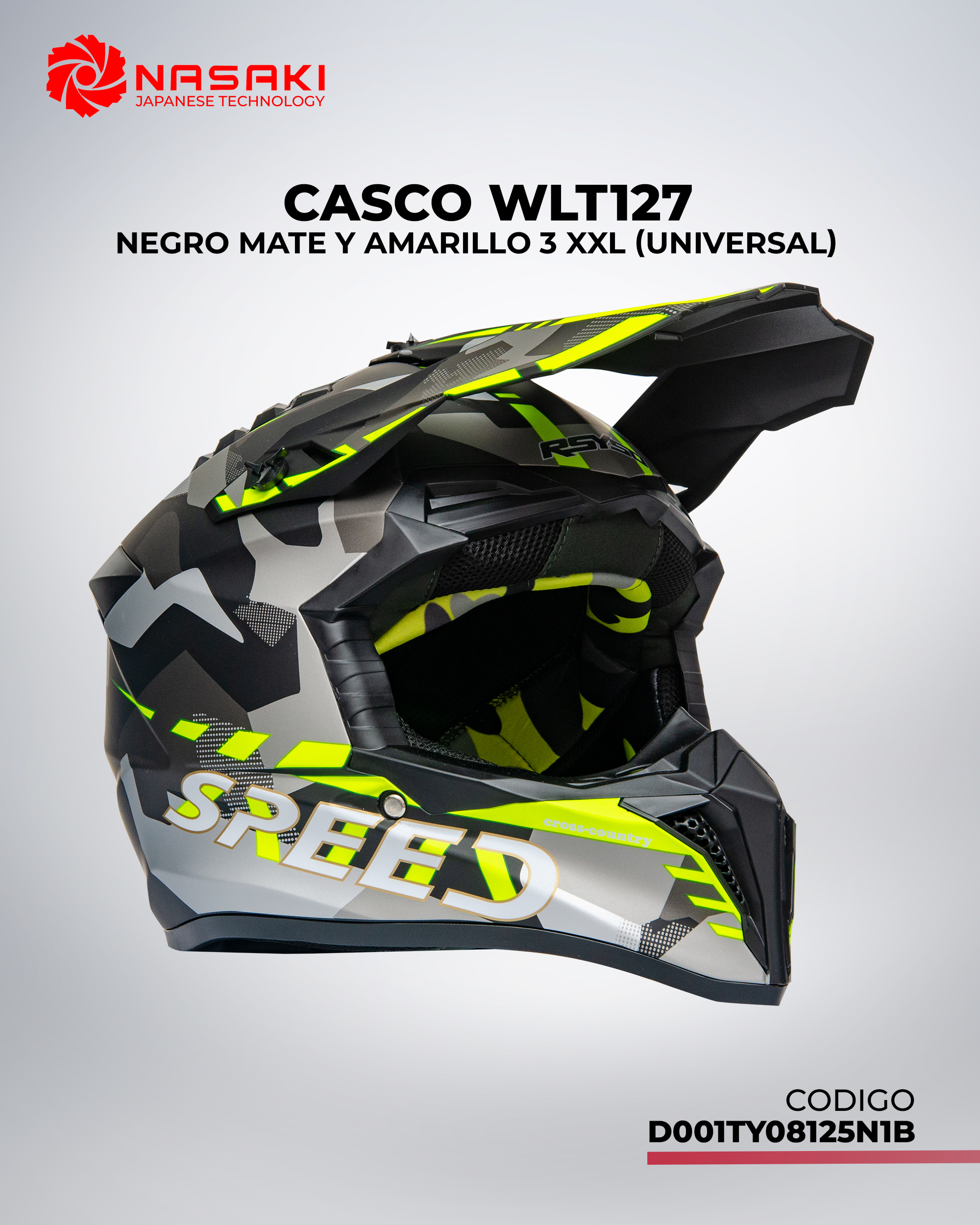 CASCO WLT127 NEGRO MATE Y AMARILLA 3 XXL