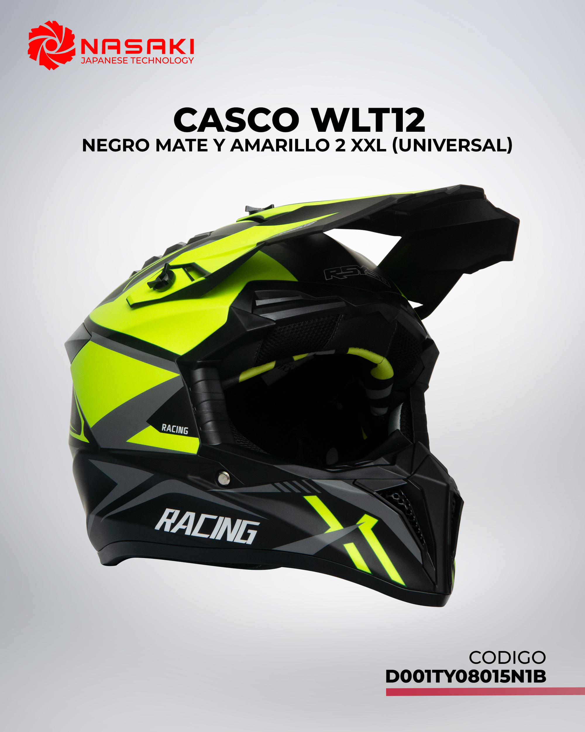 CASCO WLT127 NEGRO MATE Y AMARILLO 2 XXL
