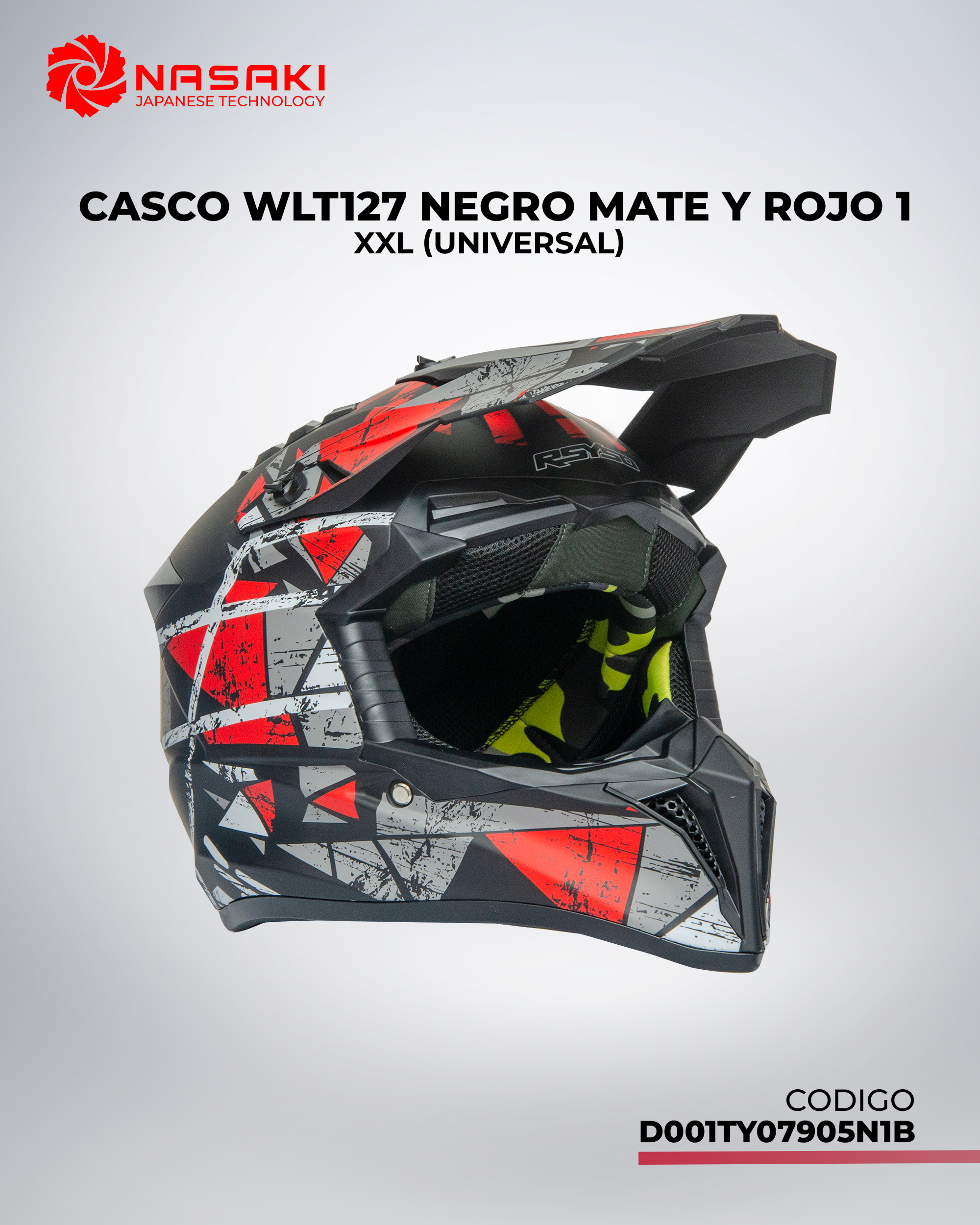 CASCO WLT127 NEGRO MATE Y ROJO 1 XXL