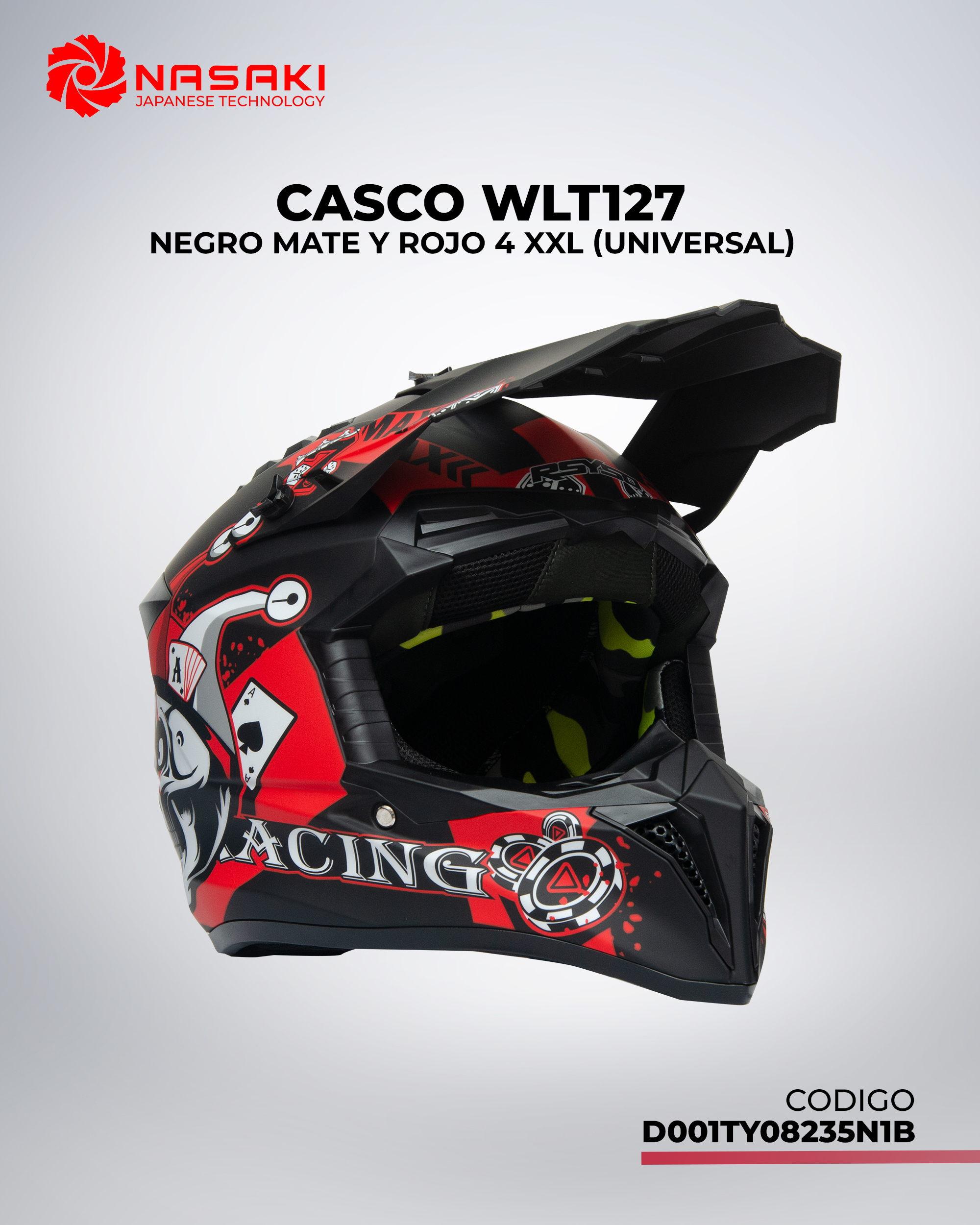CASCO WLT127 NEGRO MATE Y ROJO 4 XXL