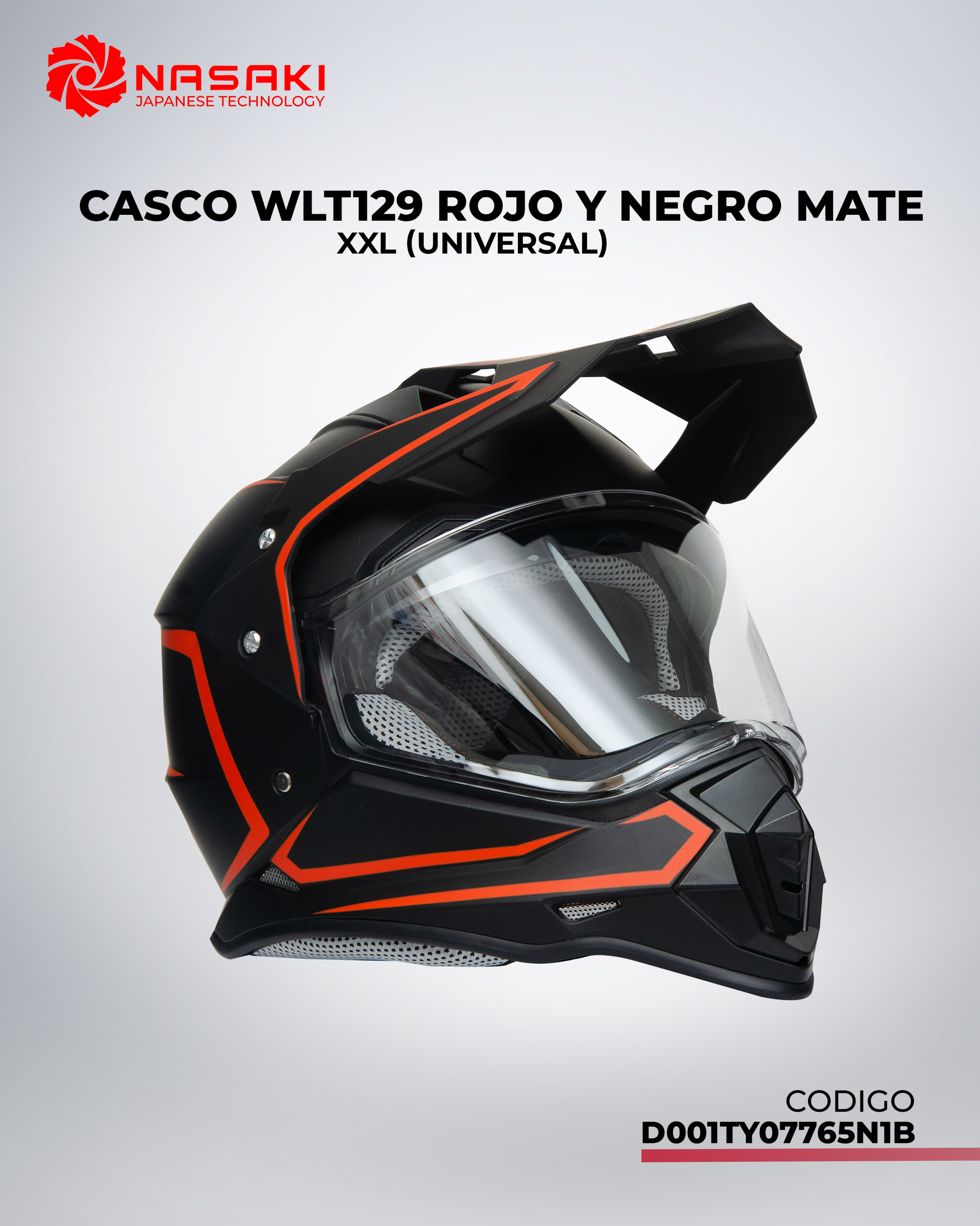 CASCO WLT129 ROJO Y NEGRO MATE XXL