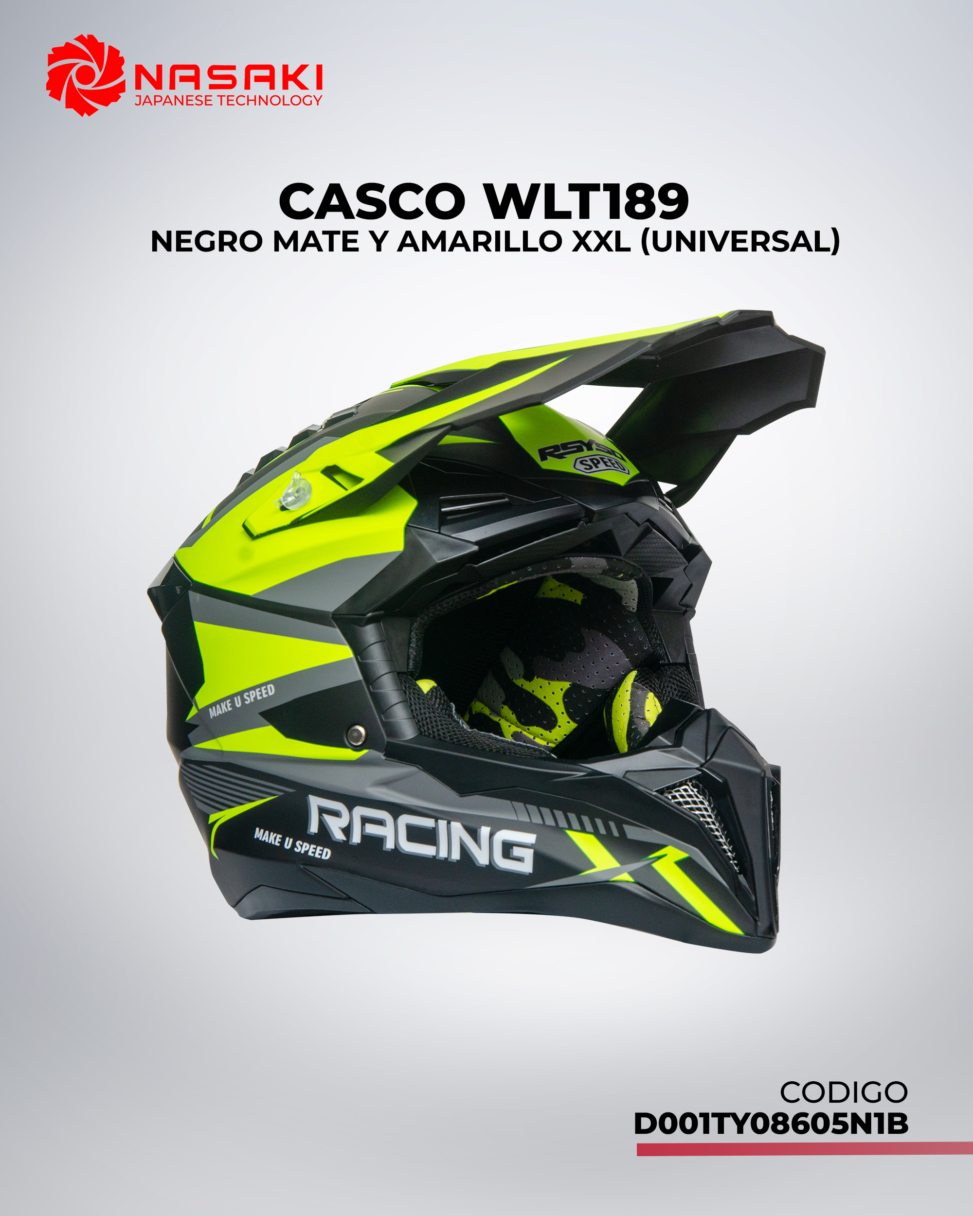 CASCO WLT189 NEGRO MATE Y AMARILLA  XXL