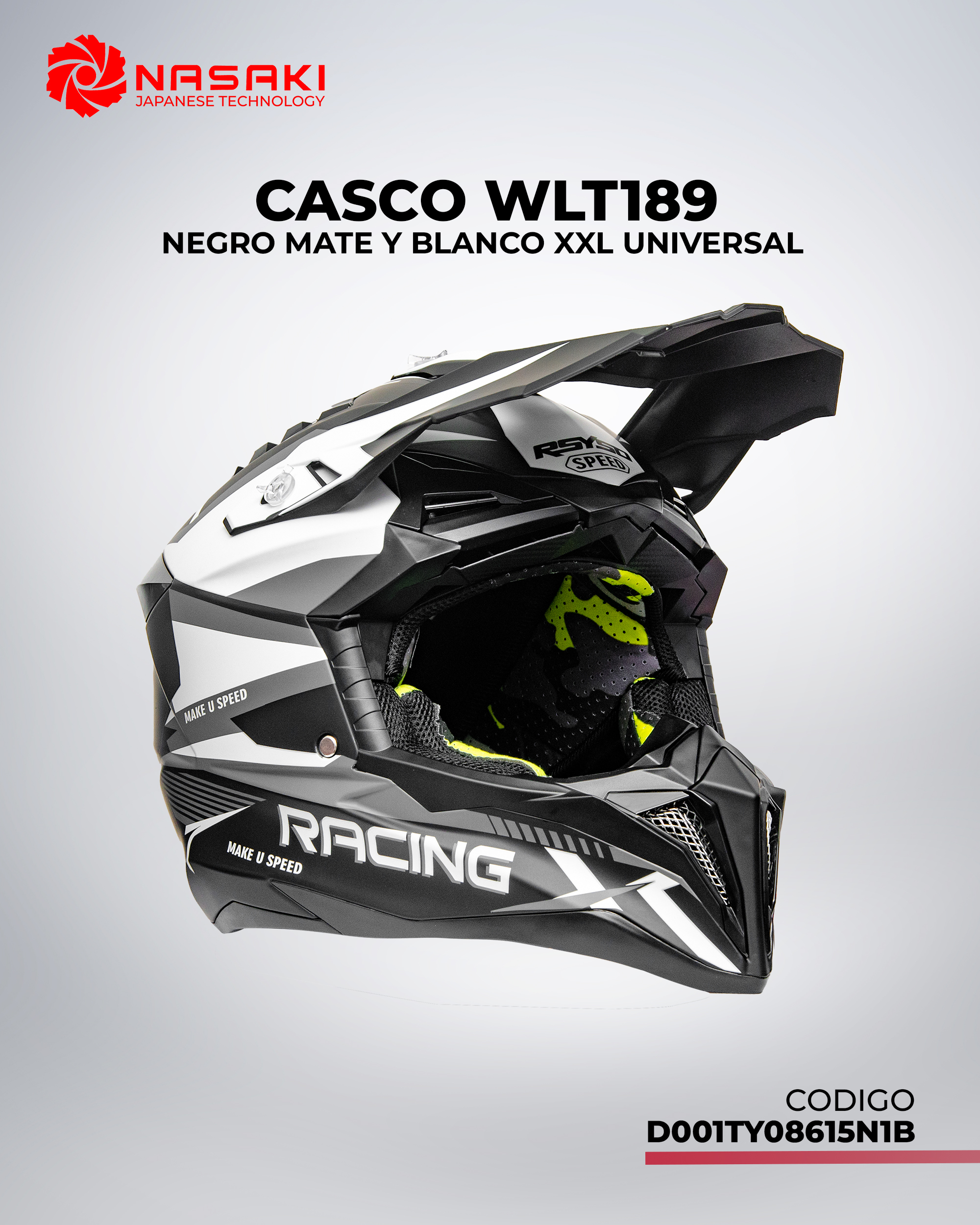 CASCO WLT189 NEGRO MATE Y BLANCO XXL