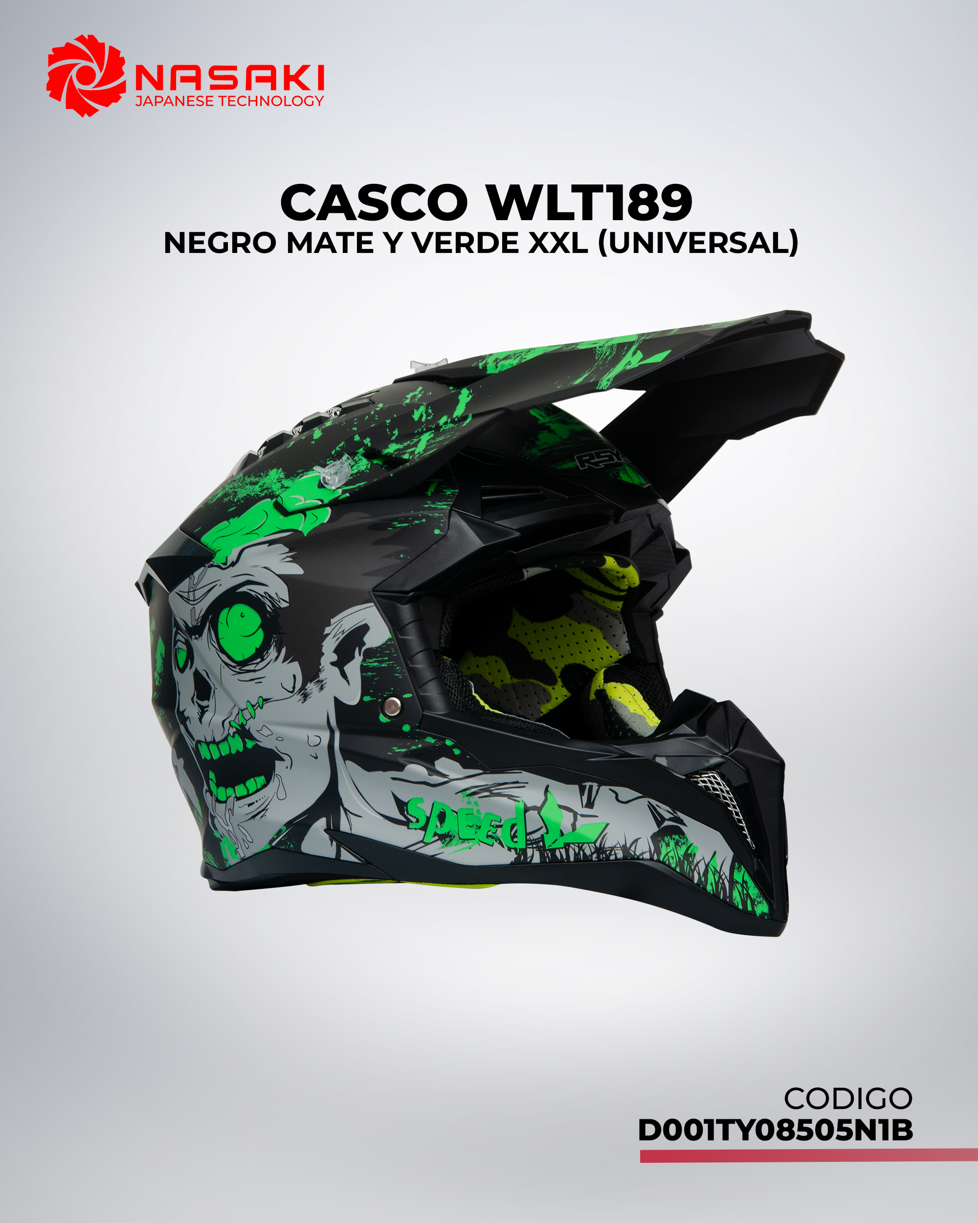CASCO WLT189 NEGRO MATE Y VERDE XXL
