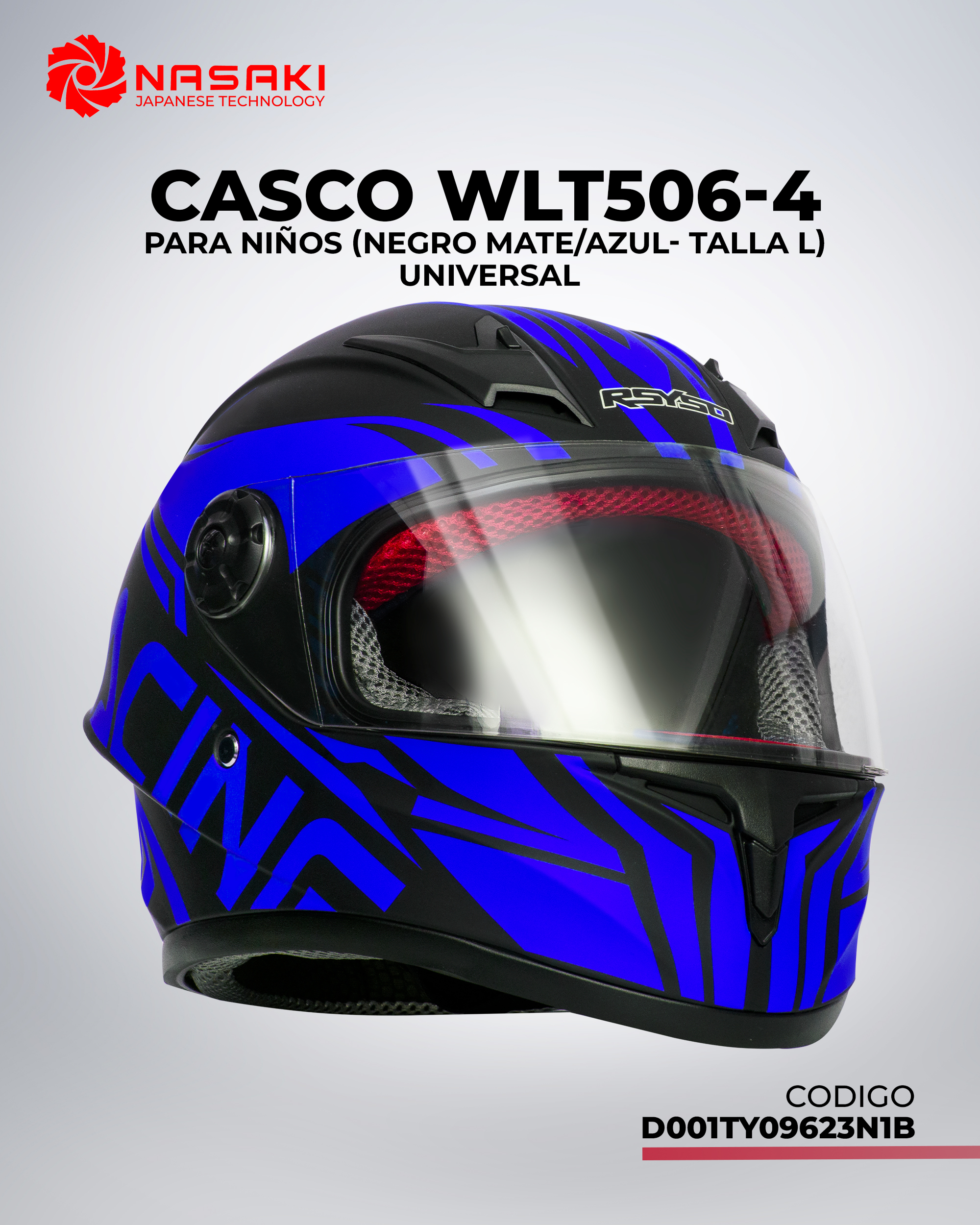 CASCO WLT506-4 NIÑOS NEGRO MATE YAZUL L