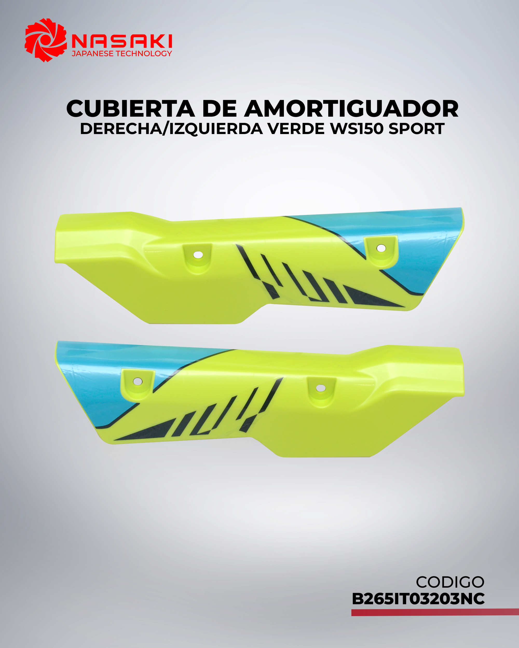 CUBIERTA DE AMORTIGUADOR DERECHA/ IZQUIERDA VERDE WS150SPORT