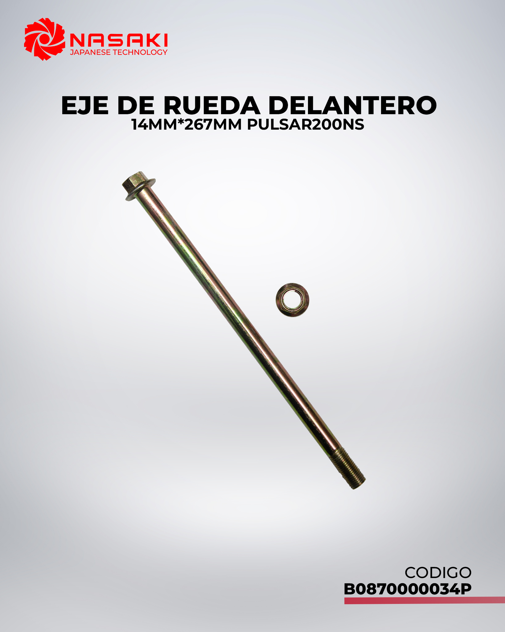 EJE DE RUEDA DELANTERA 14mm*267mm  PULSAR200NS