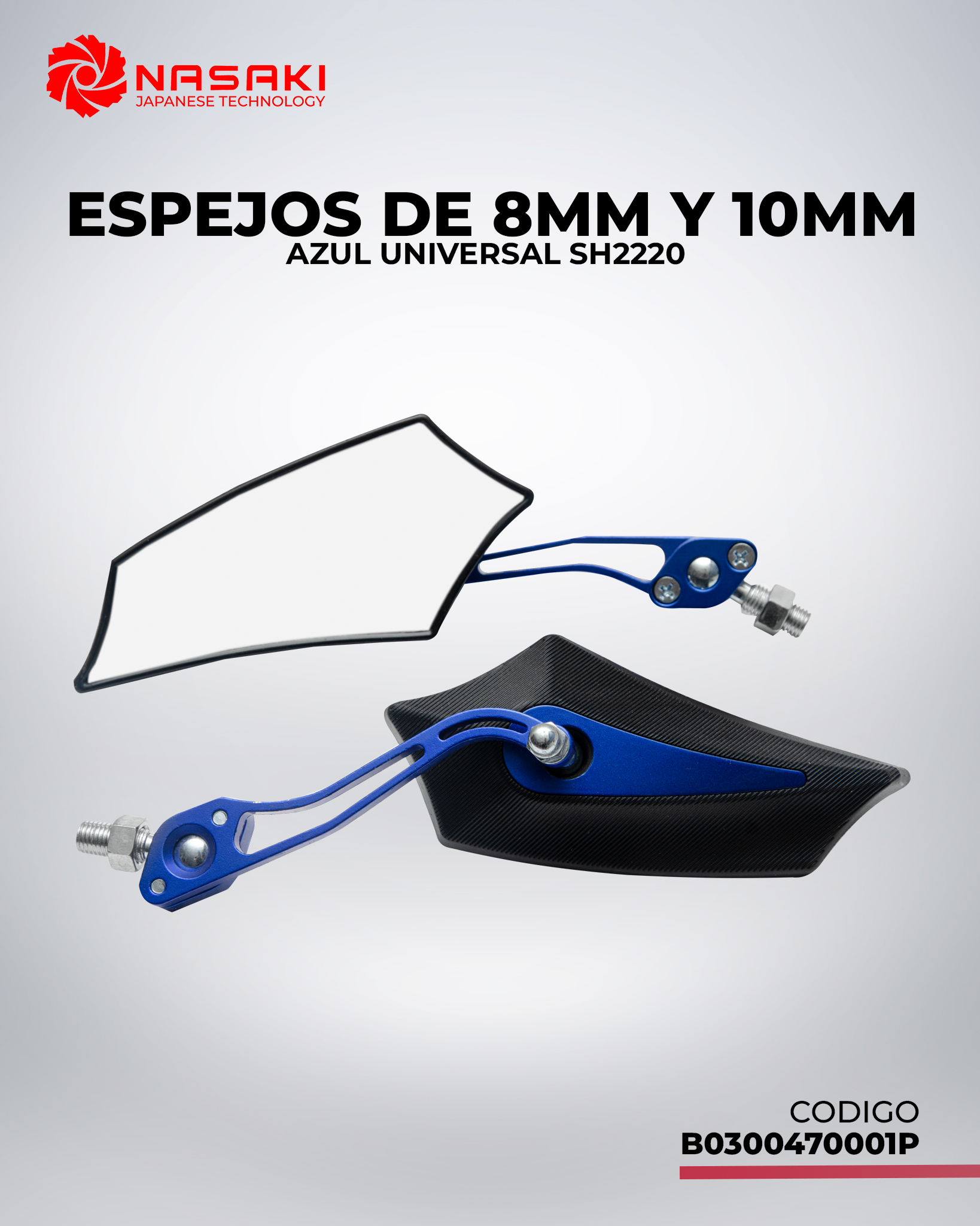 ESPEJO DE 8MM Y 10MM - EN AZUL UNIVERSAL SH2220