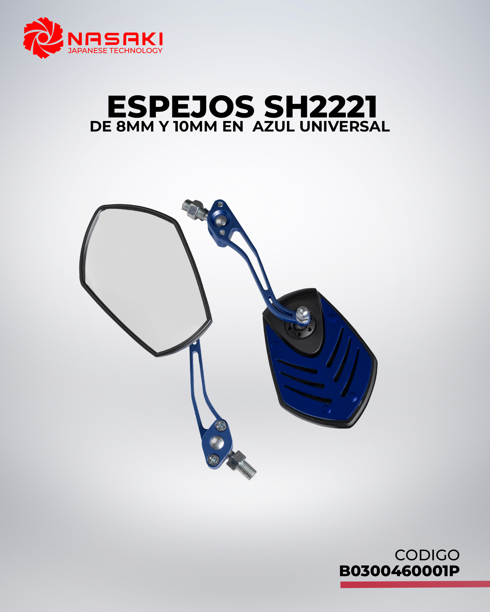 ESPEJO DE 8MM Y 10MM - EN AZUL UNIVERSAL SH2221
