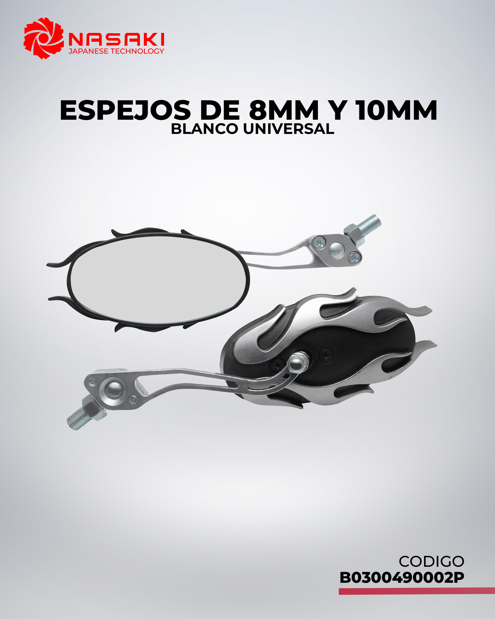ESPEJO DE 8MM Y 10MM - EN BLANCO UNIVERSAL