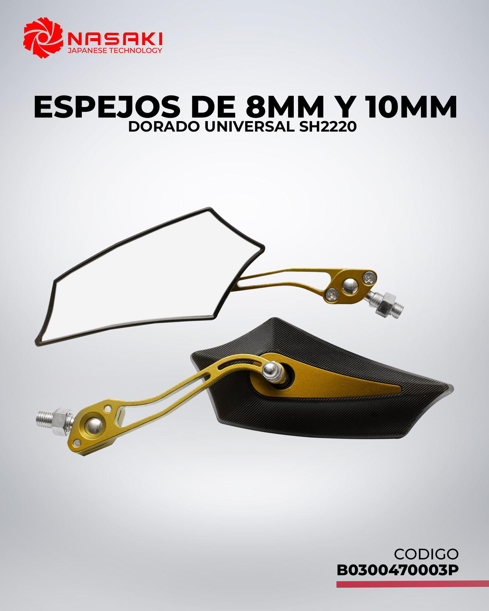 ESPEJO DE 8MM Y 10MM - EN DORADO UNIVERSAL SH2220