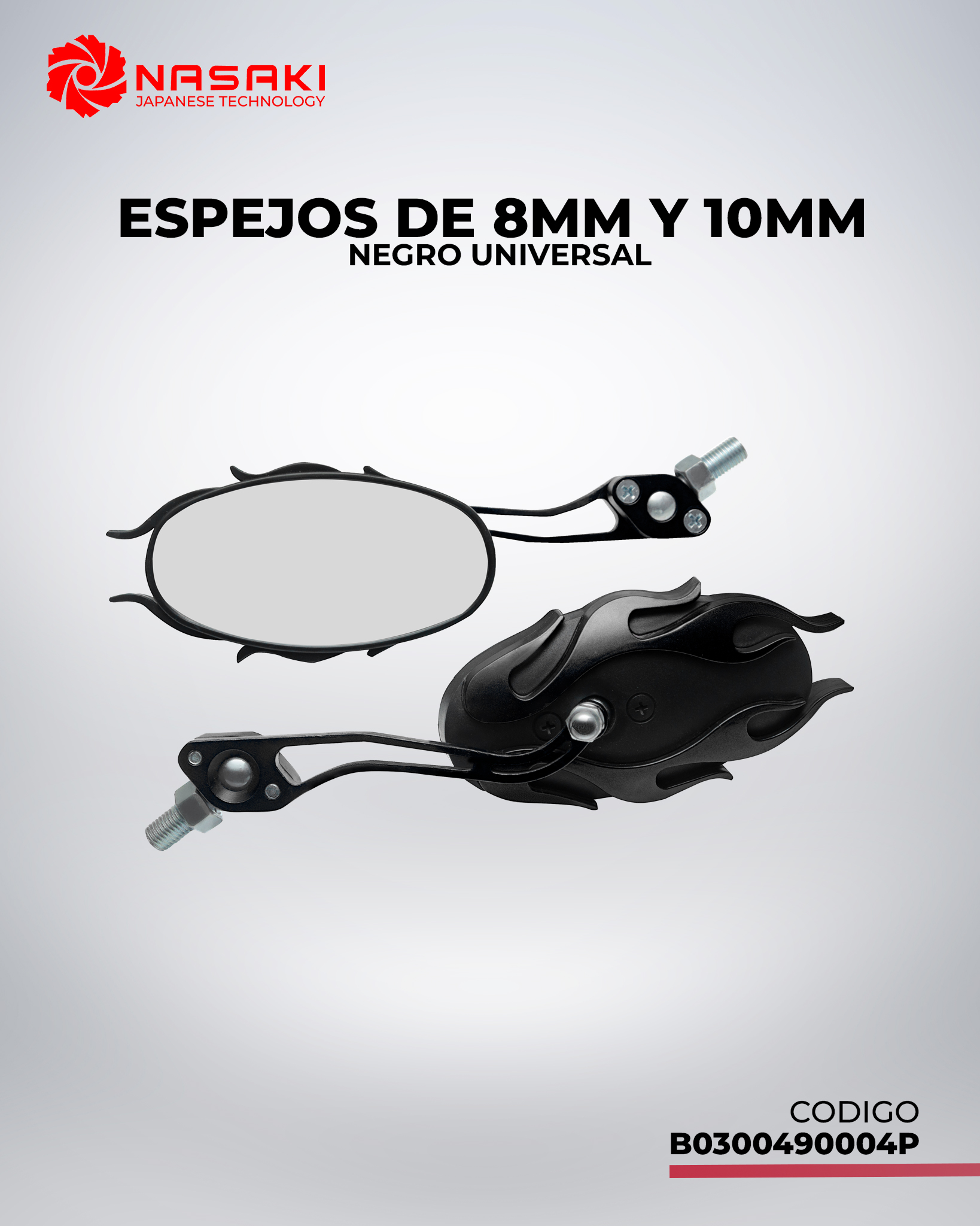 ESPEJO DE 8MM Y 10MM - EN NEGRO UNIVERSAL