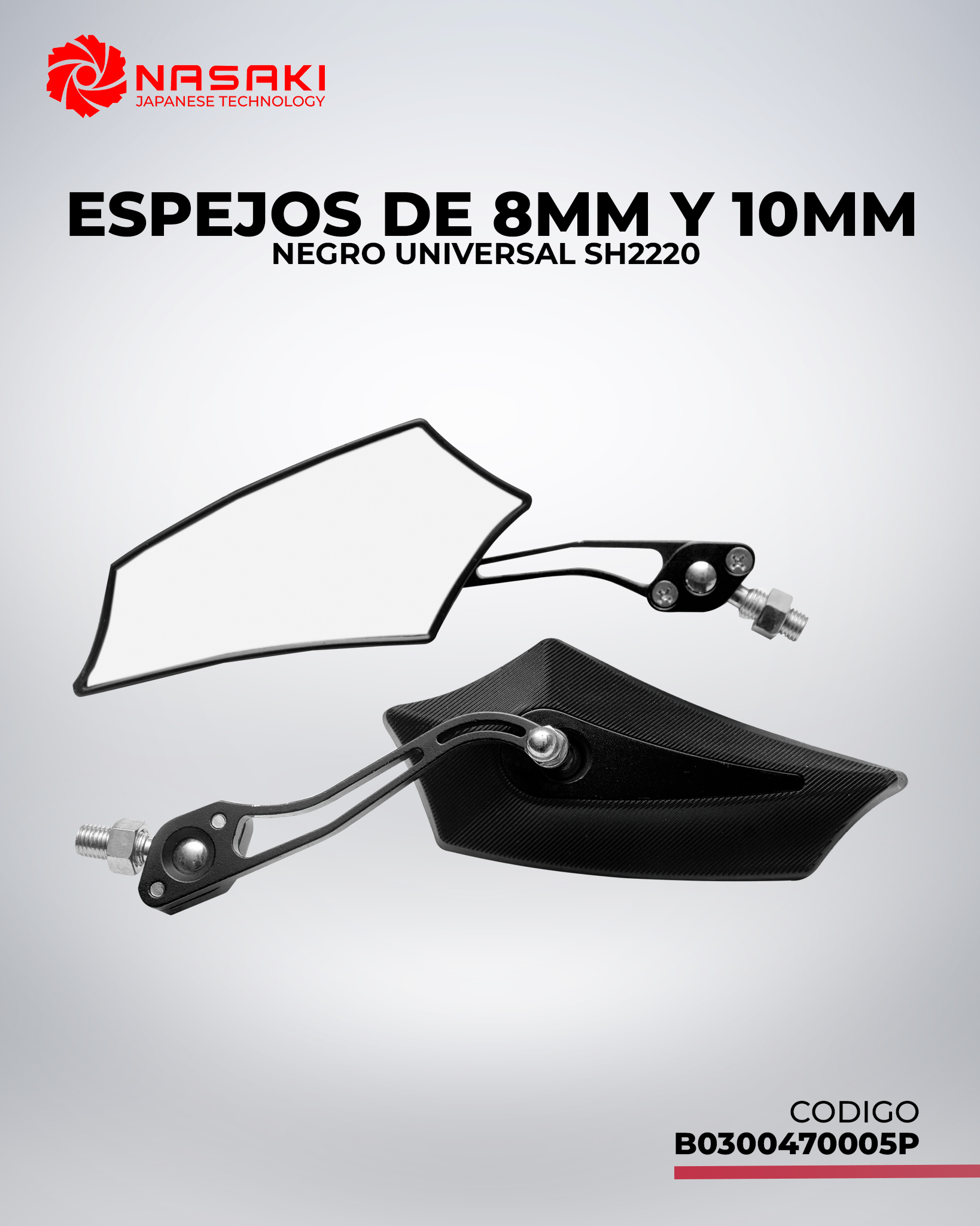 ESPEJO DE 8MM Y 10MM - EN NEGRO UNIVERSAL SH2220
