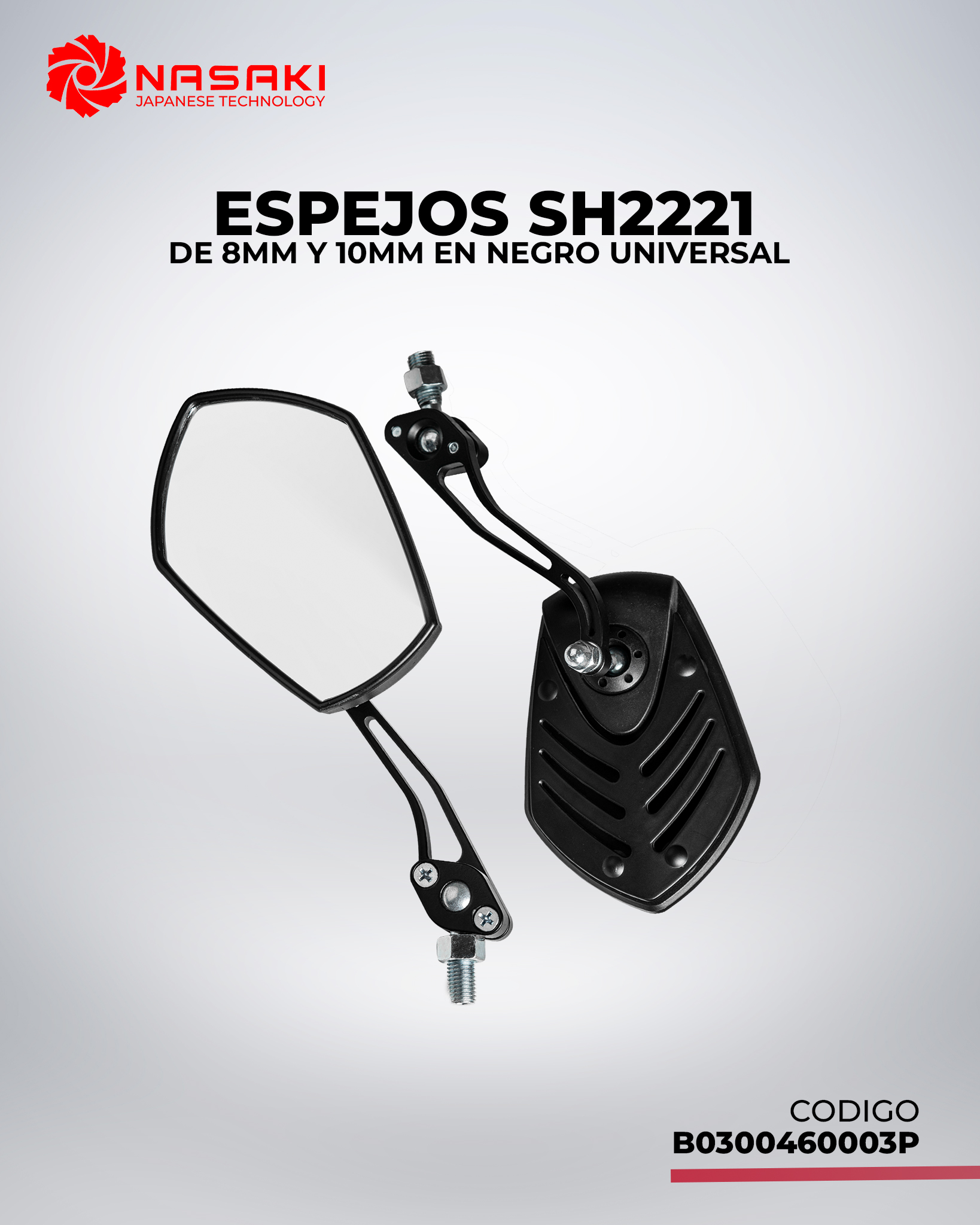 ESPEJO DE 8MM Y 10MM - EN NEGRO UNIVERSAL SH2221