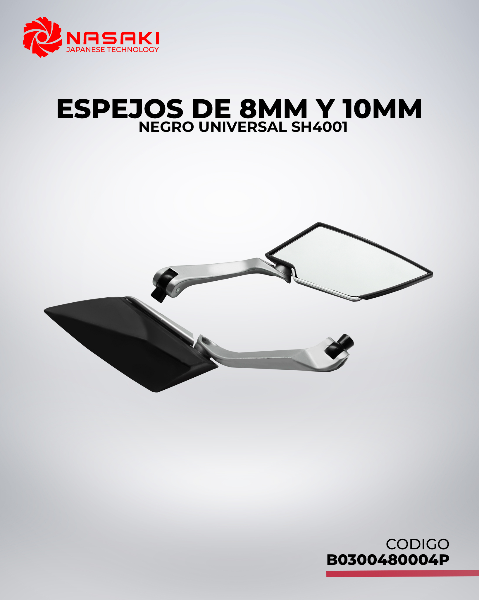 ESPEJO DE 8MM Y 10MM - EN NEGRO UNIVERSAL SH4001