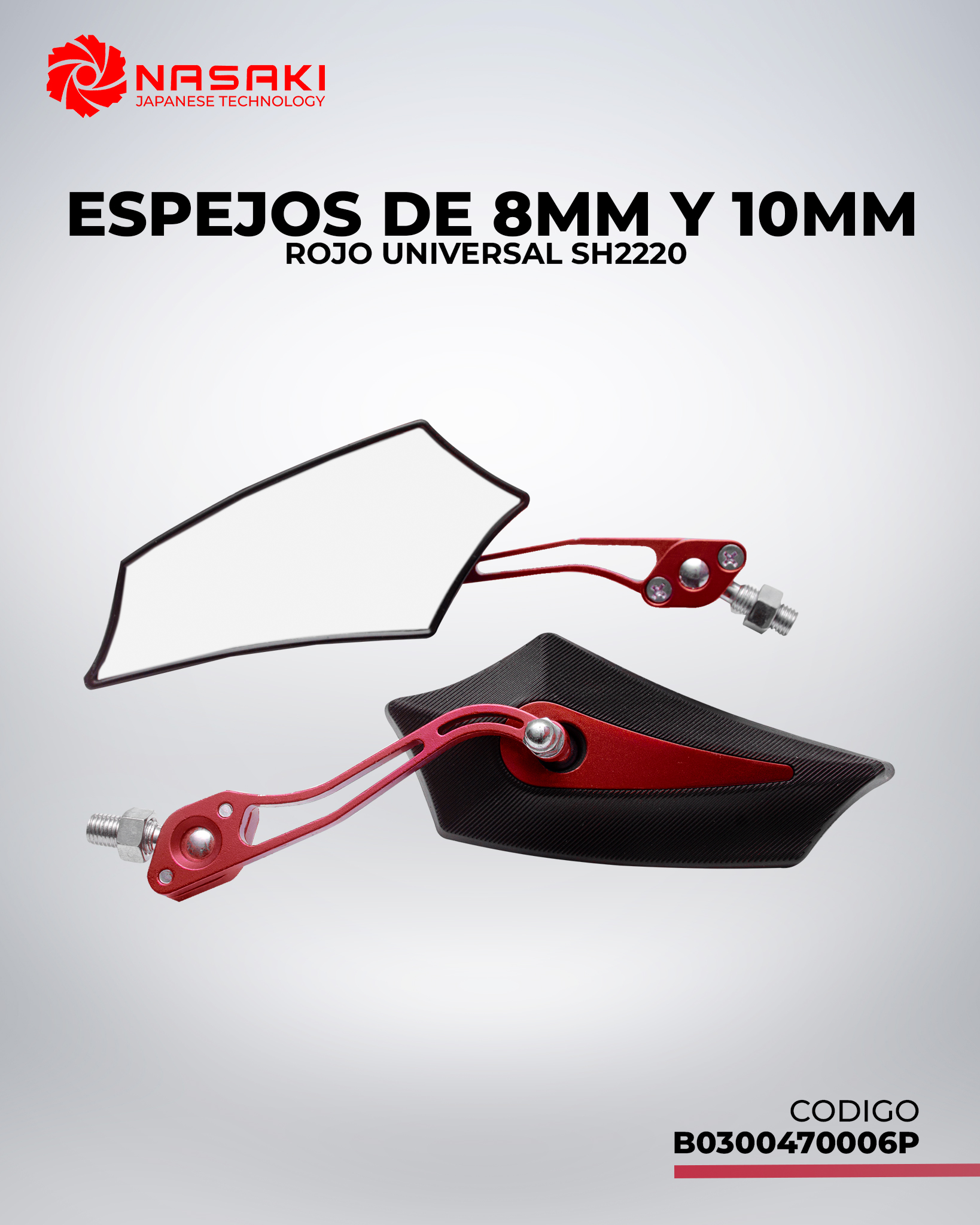 ESPEJO DE 8MM Y 10MM - EN ROJO UNIVERSAL SH2220