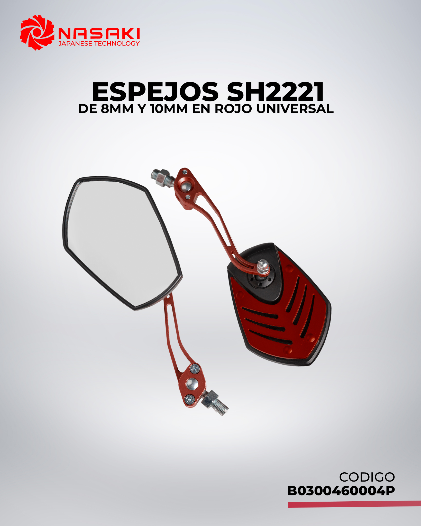 ESPEJO DE 8MM Y 10MM - EN ROJO UNIVERSAL SH2221