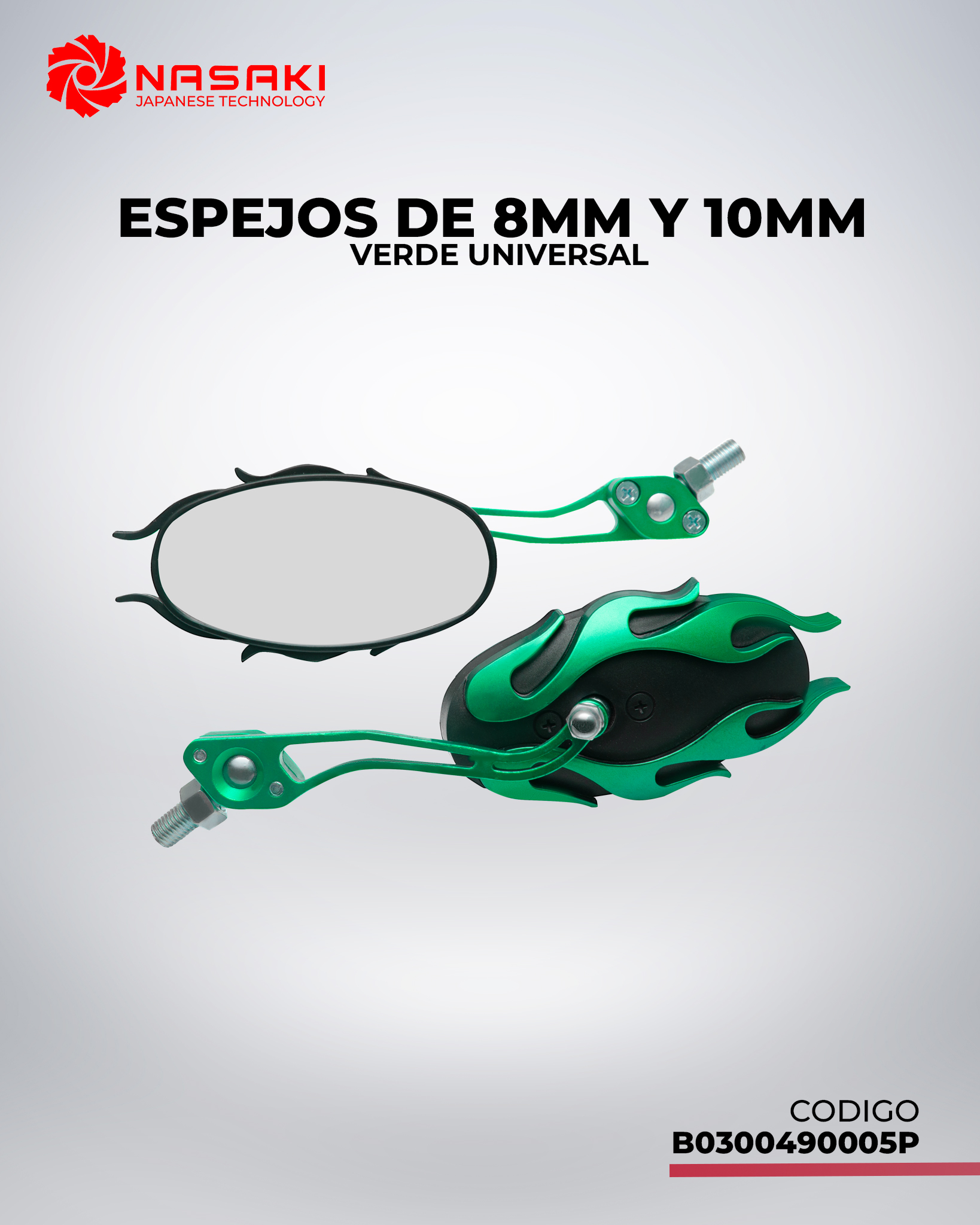 ESPEJO DE 8MM Y 10MM - EN VERDE UNIVERSAL