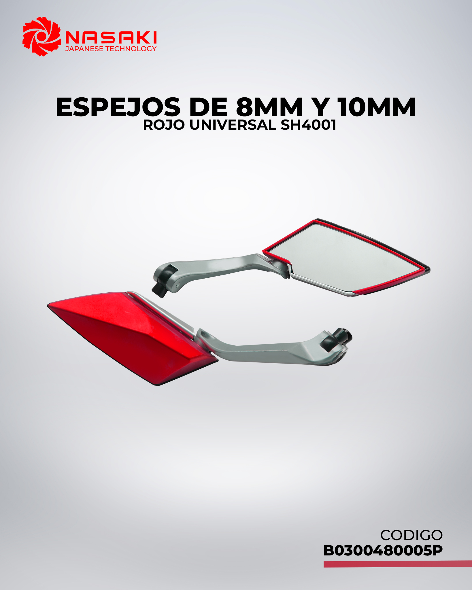 ESPEJO DE 8MM Y 10MM- EN ROJO UNIVERSAL SH4001