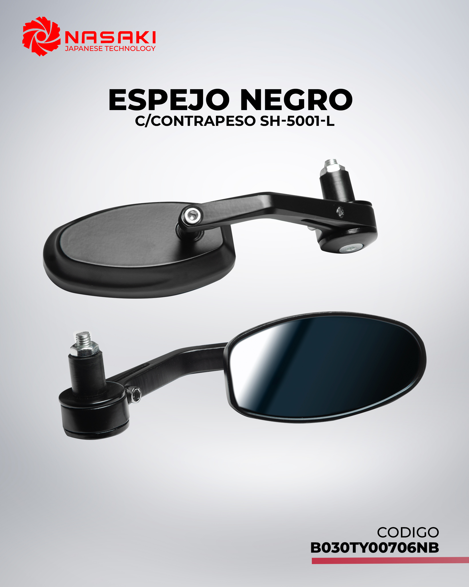 ESPEJO NEGRO  C/CONTRAPESO SH-5001-L