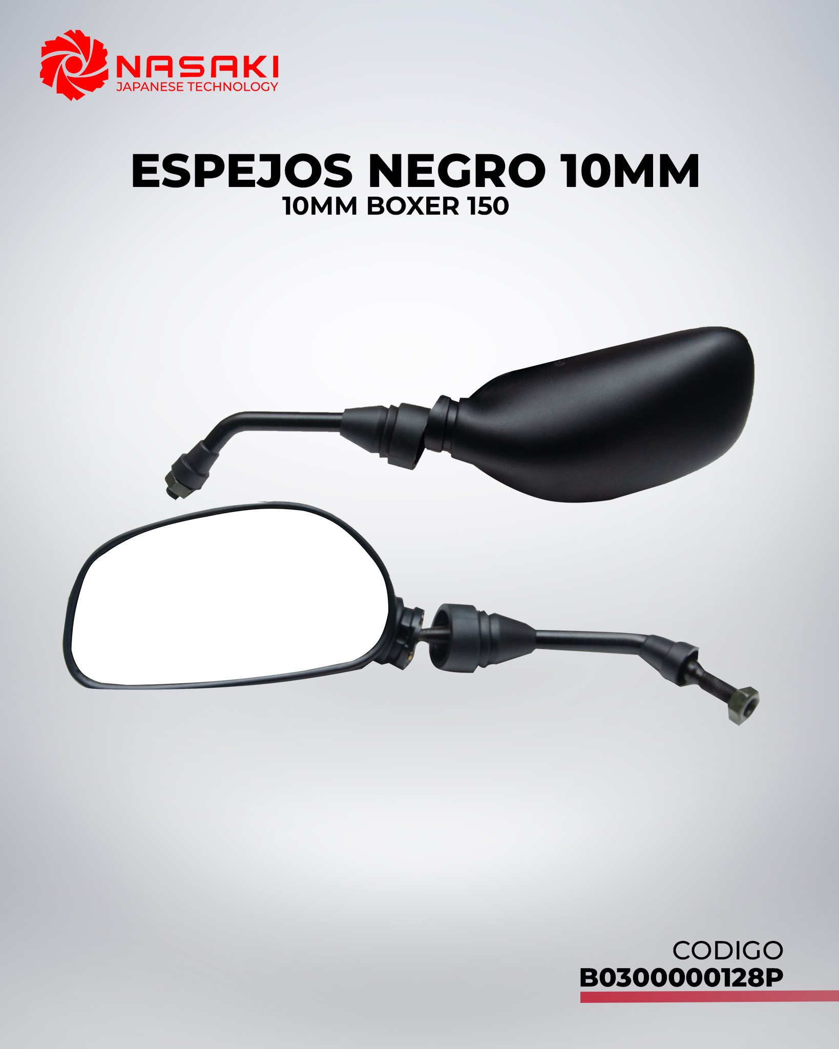 ESPEJO NEGRO 10mm BOXER 150