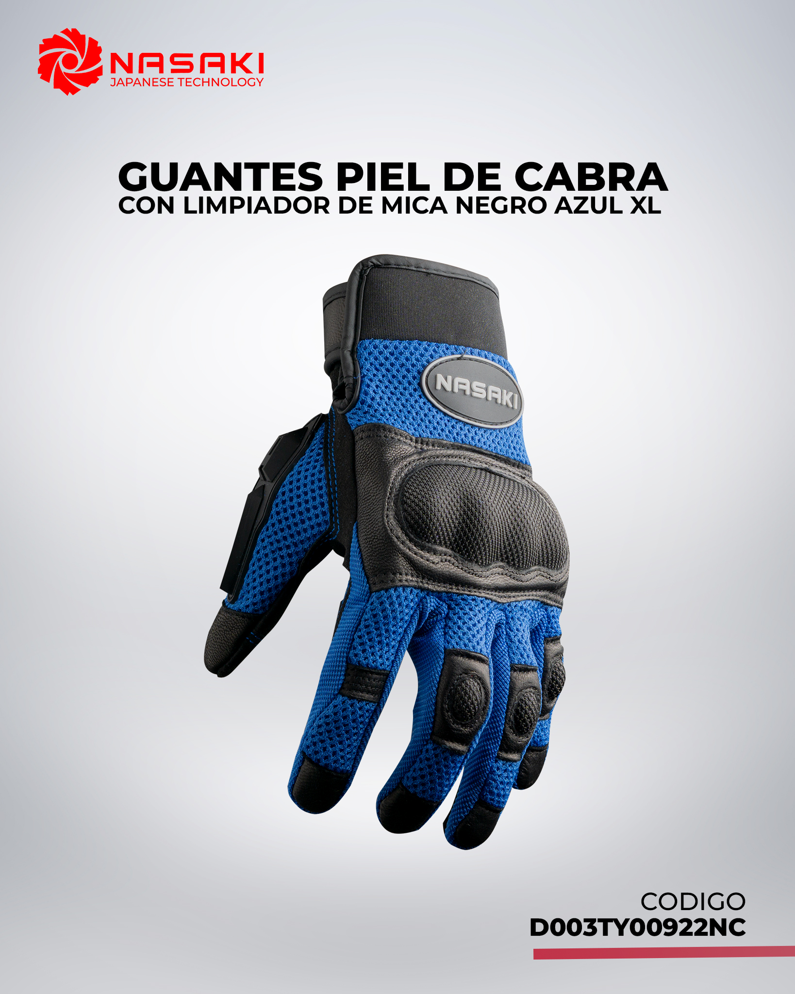 GUANTES PIEL DE CABRA CON LIMPIADOR DE MICANEGRO AZUL XL