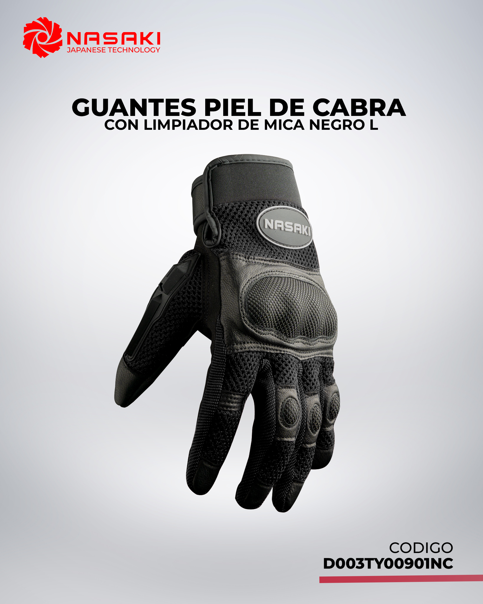 GUANTES PIEL DE CABRA CON LIMPIADOR DE MICANEGRO NEGRO L