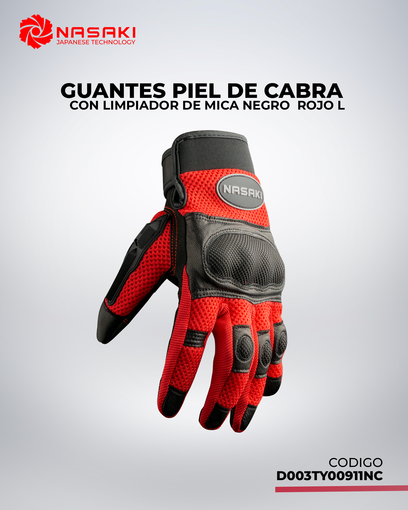 GUANTES PIEL DE CABRA CON LIMPIADOR DE MICANEGRO ROJO L