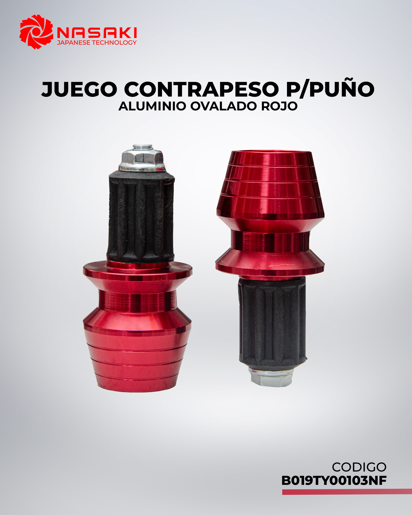 JUEGO CONTRAPESO P/PUÑO ALUMINIO OVALADO ROJO