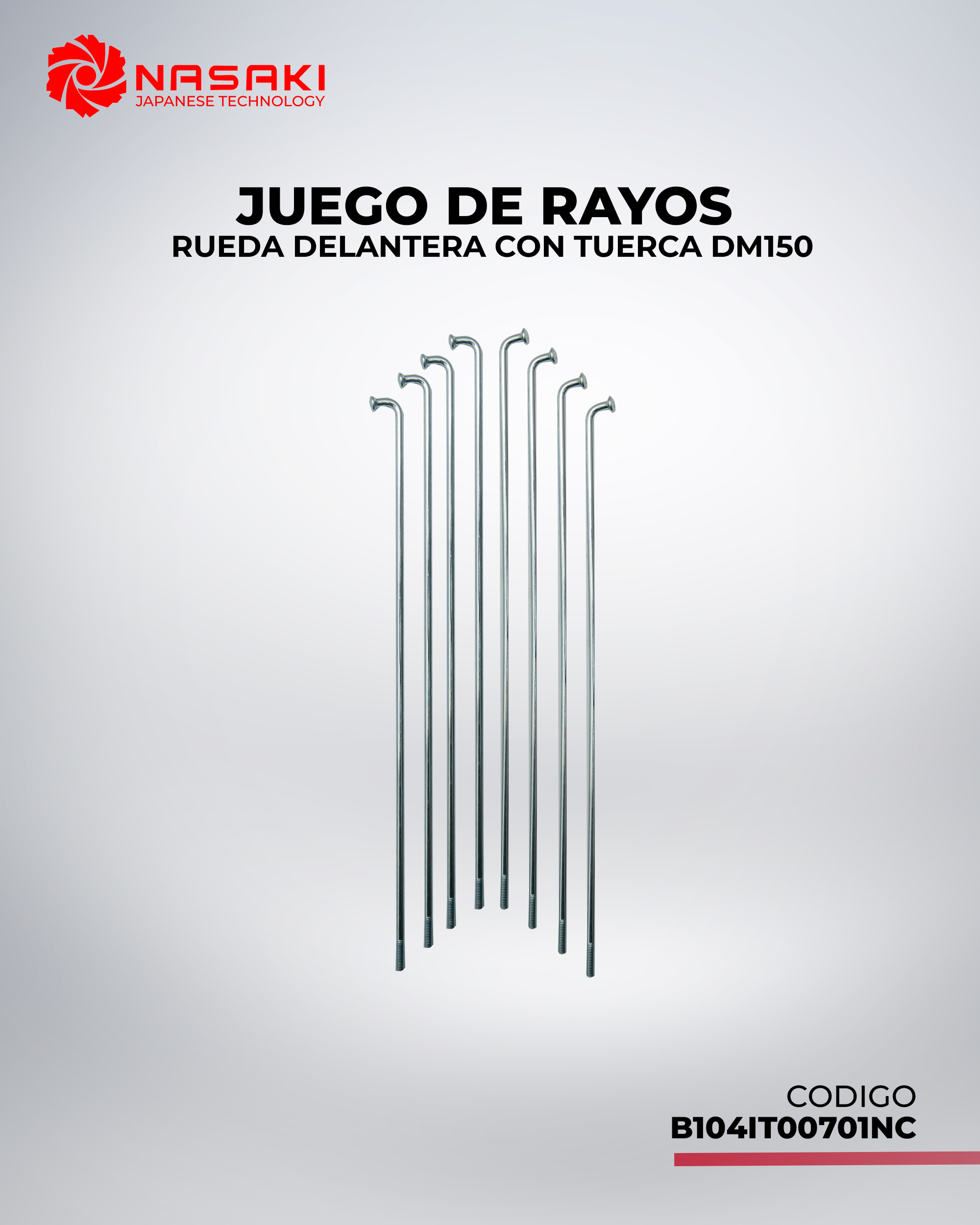 JUEGO DE RAYOS RUEDA DELANTERO CON TUERCA DM150