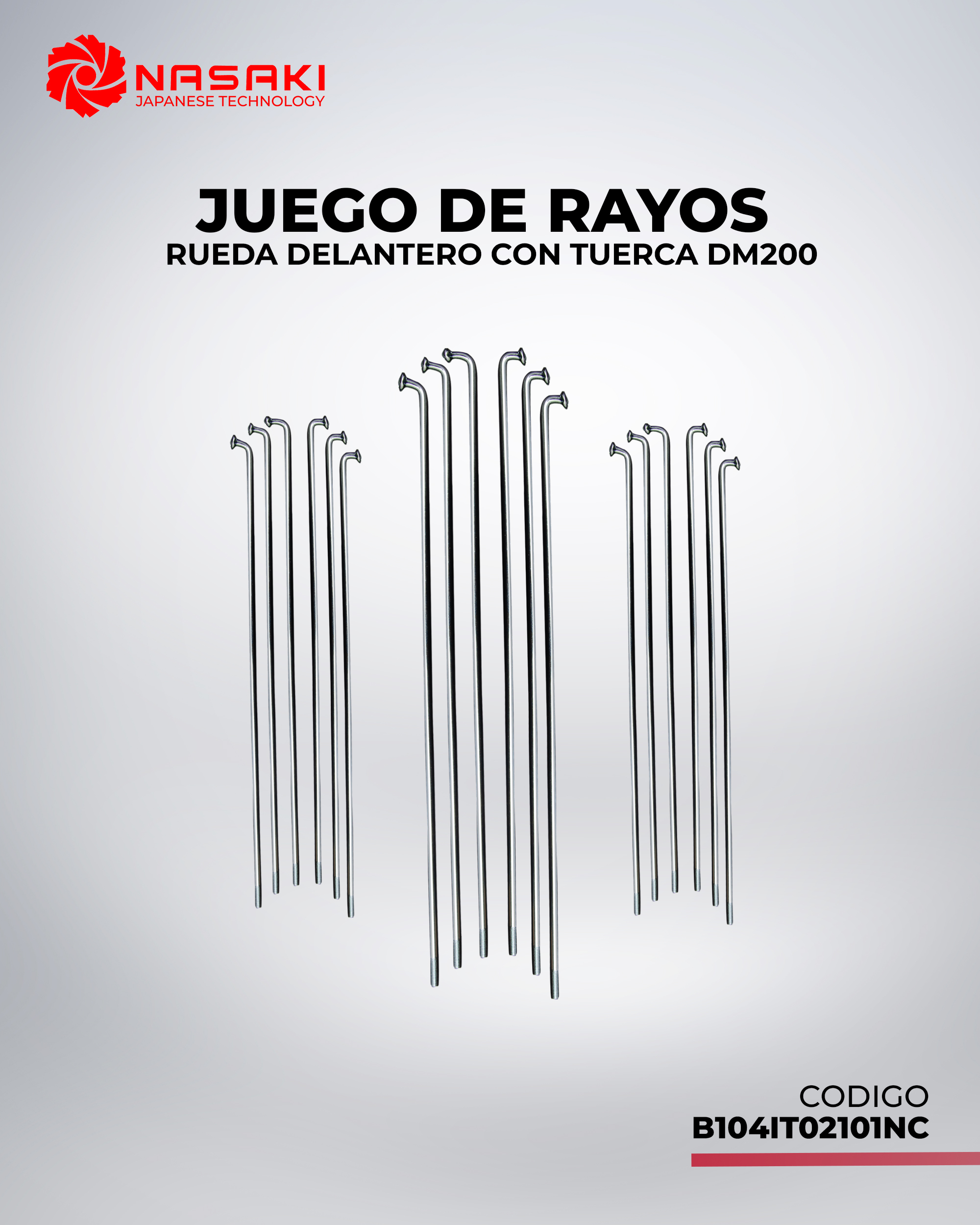 JUEGO DE RAYOS RUEDA DELANTERO CON TUERCA DM200