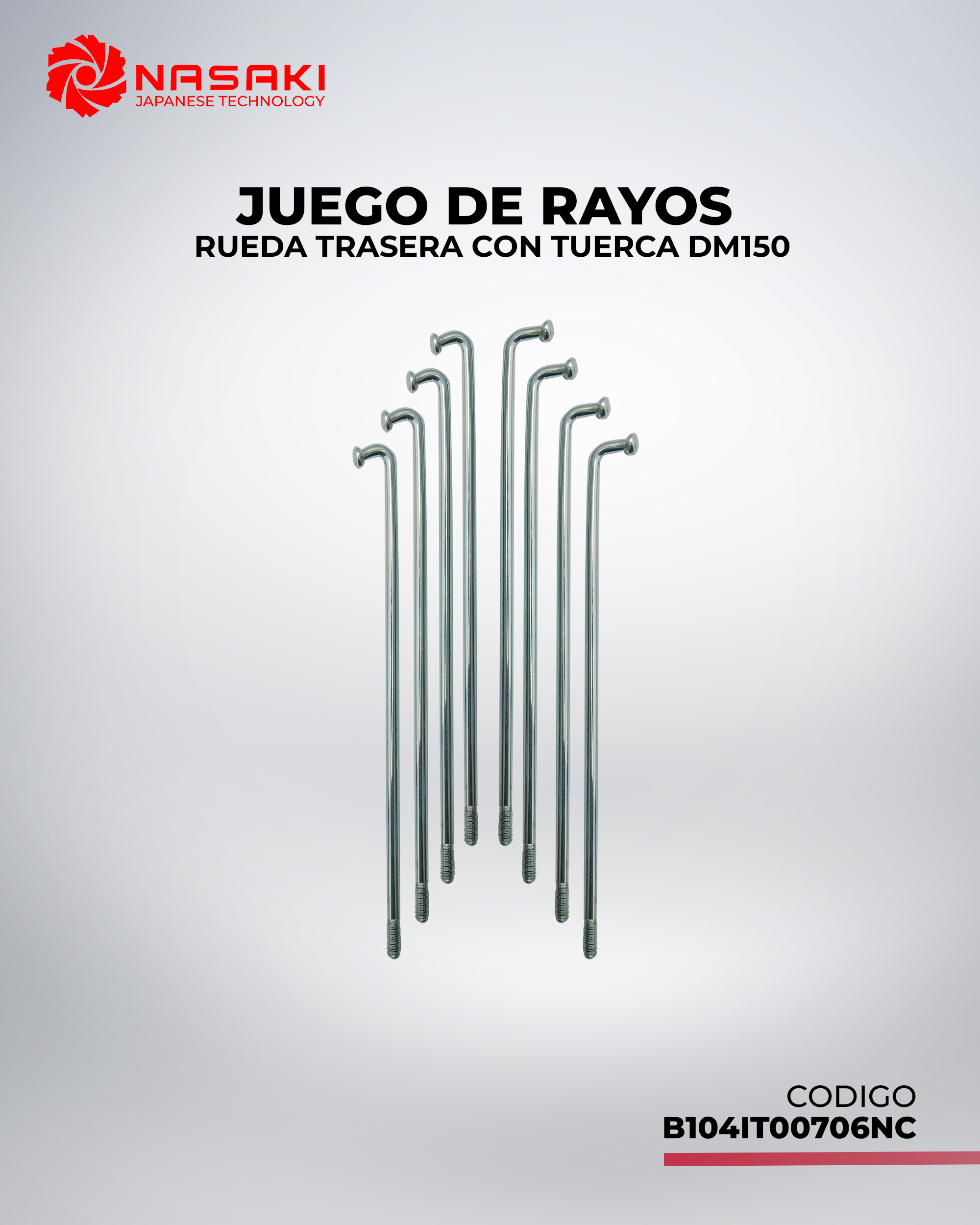JUEGO DE RAYOS RUEDA TRASERA CON TUERCA DM150